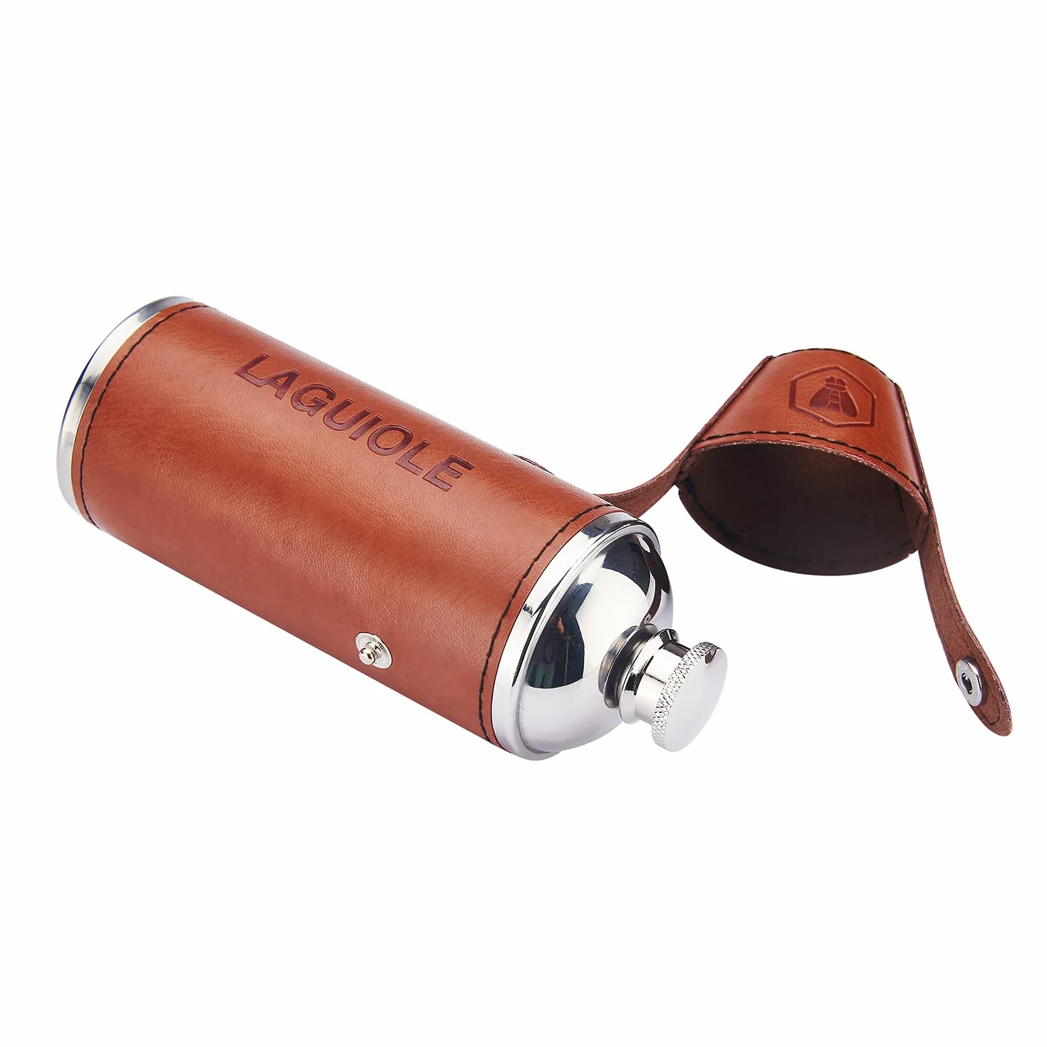 LAGUIOLE - Fiaschetta per alcool con 2 bicchieri - Capacità 8 OZ - 235 ml - similpelle - marrone