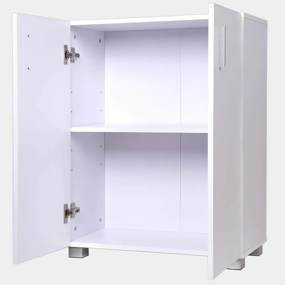 BAKAJI Mobile Madia con Doppia Anta e 2 Ripiani Interni Mobiletto Portadocumenti Armadio Multiuso per Ufficio, Cucina o Bagno, Credenza Design Moderno Legno MDF Dimensione 77 x 31 x 60 cm (Bianco)