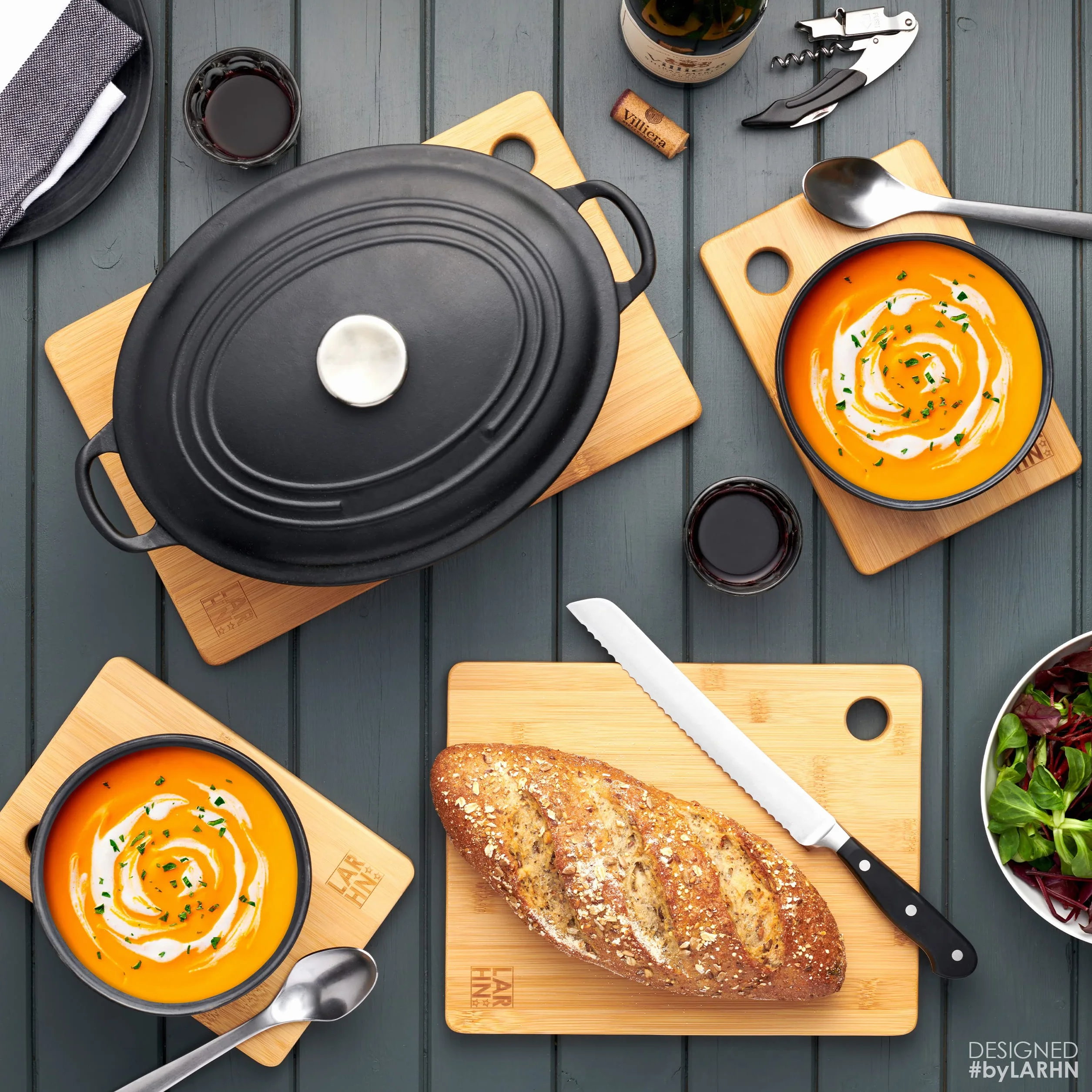 LARHN. Set Taglieri da Cucina in Legno di Bambù - 3 Pezzi Extra Spessi 1,5 cm - Tagliere da Cucina 33x22 / 28x22 / 22x15 cm - Resistenti, Facili da Pulire e Delicati sulle Lame