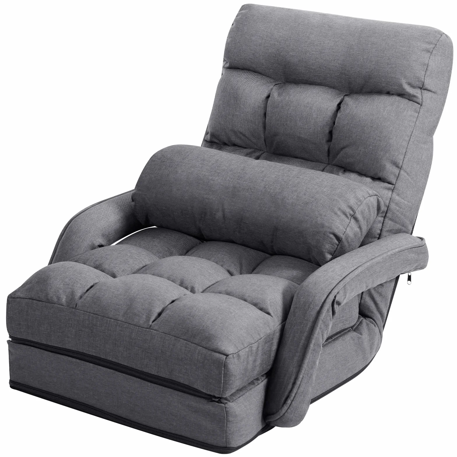 COSTWAY Poltrona Divano con 5 Livelli Regolabili, Sedia da Terra con Braccioli e Cuscino, Struttura in Acciaio, Multifunzione e Pieghevole per Soggiorno Camera da Letto, 55x66x71 cm (Grigio)
