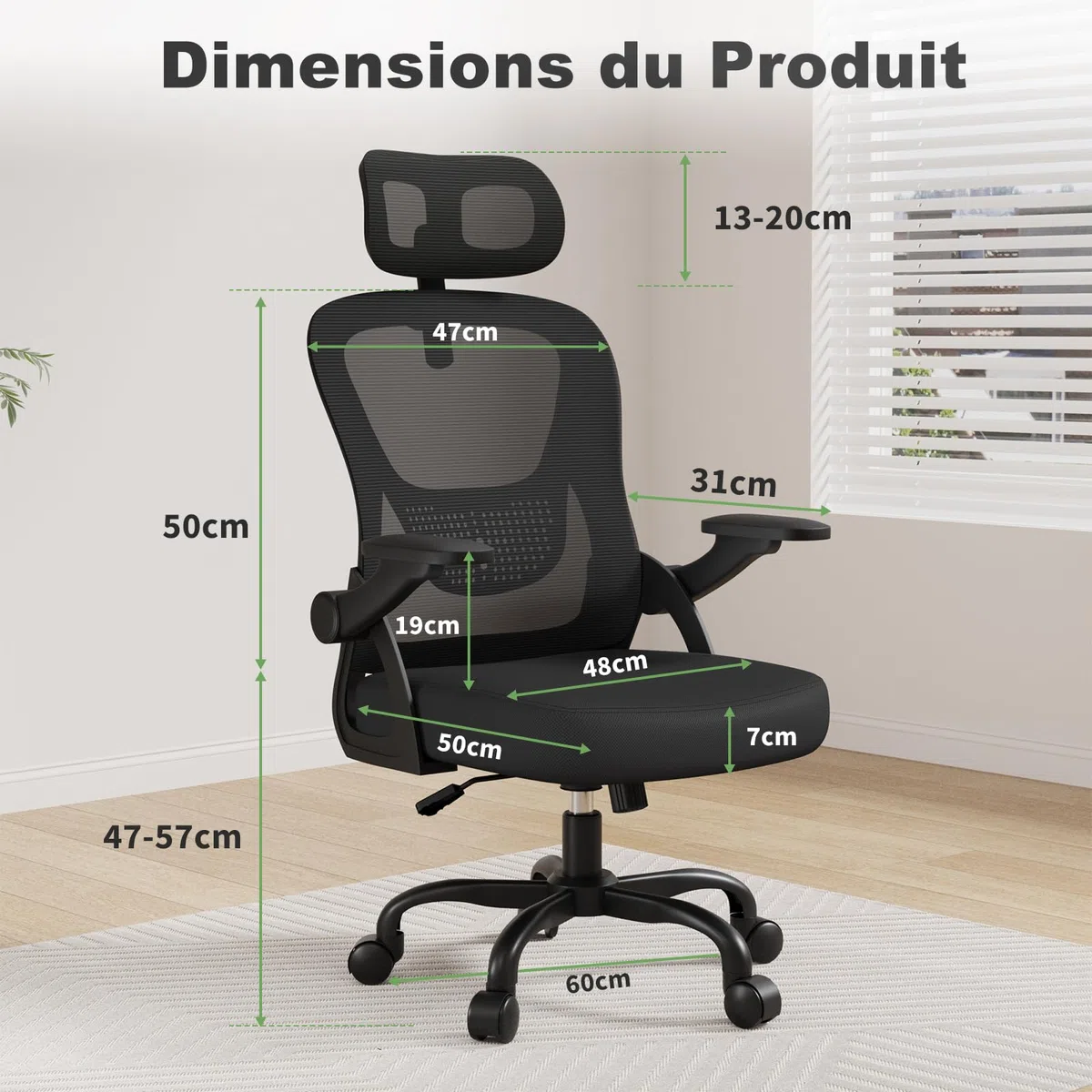 rattantree Sedia da Ufficio, Poltrona Ufficio Ergonomica, Con Braccioli Regolabili e Poggiatesta, Sedia Scrivania Girevole e Regolabile in Altezza, Seduta Ergonomica Traspirante, Per Lavoro, Nera