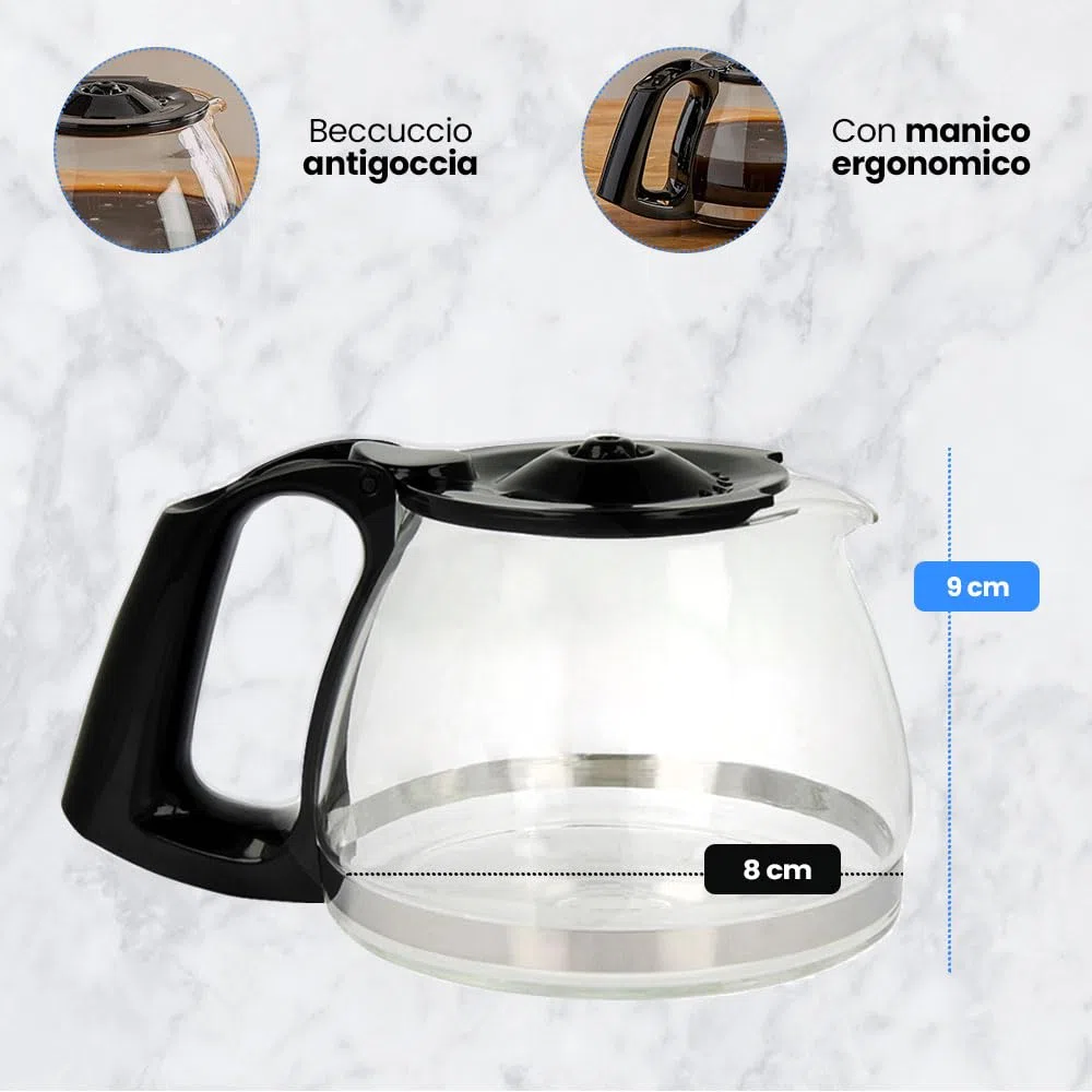 Anakel Home Ricambio caraffa caffettiera SS-201122 compatibile con caffettiera Moulinex Subito, Principio | 600 ml, per 4-6 tazze, con coperchio