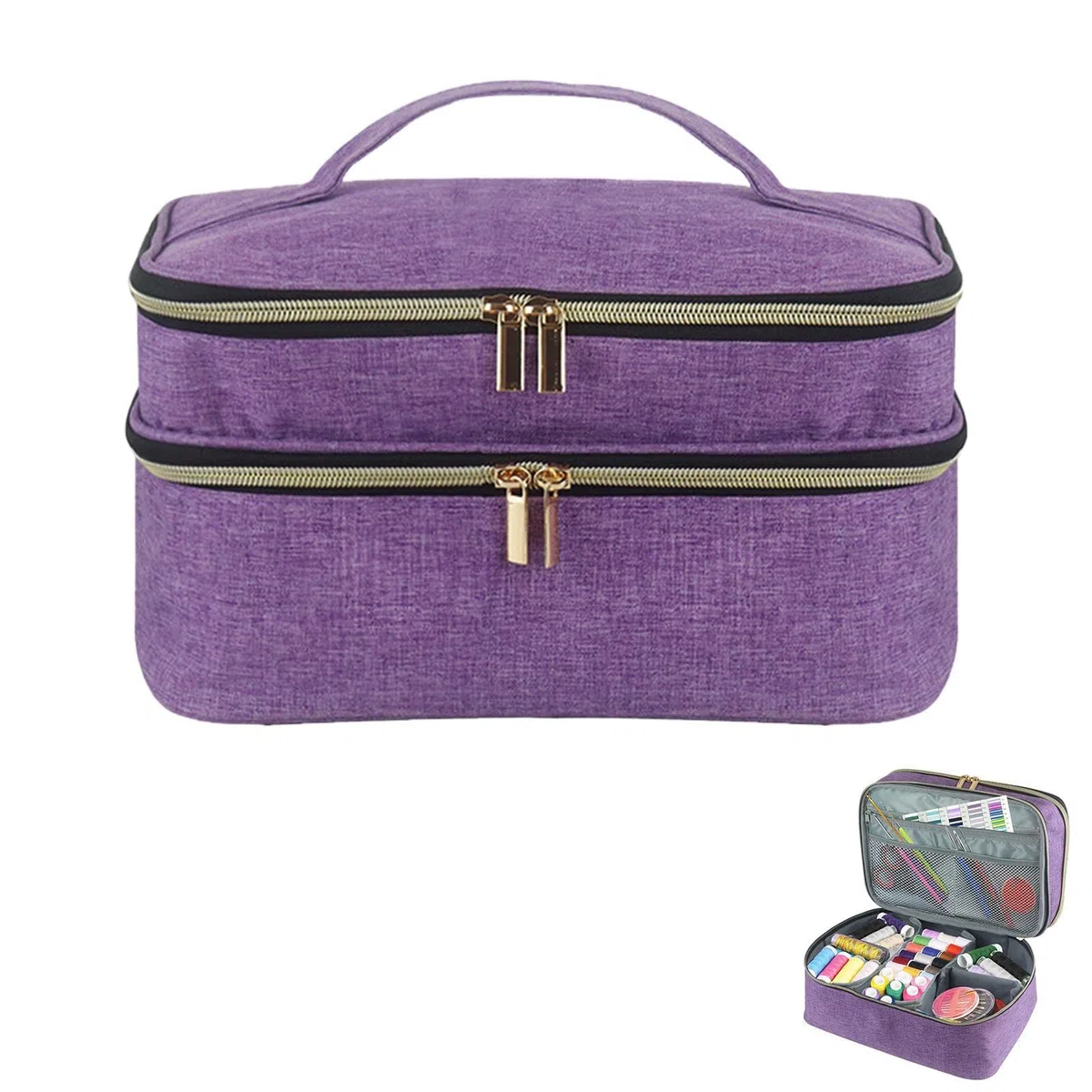 Scatola da Cucito, Cestino da Cucito A Doppio Strato, Organizer da Cucito per da Cucito, Scatola Portaoggetti da Cucito con Tasche E Maniglia, Grande Cestino da Cucito Organizer per Lavoro A