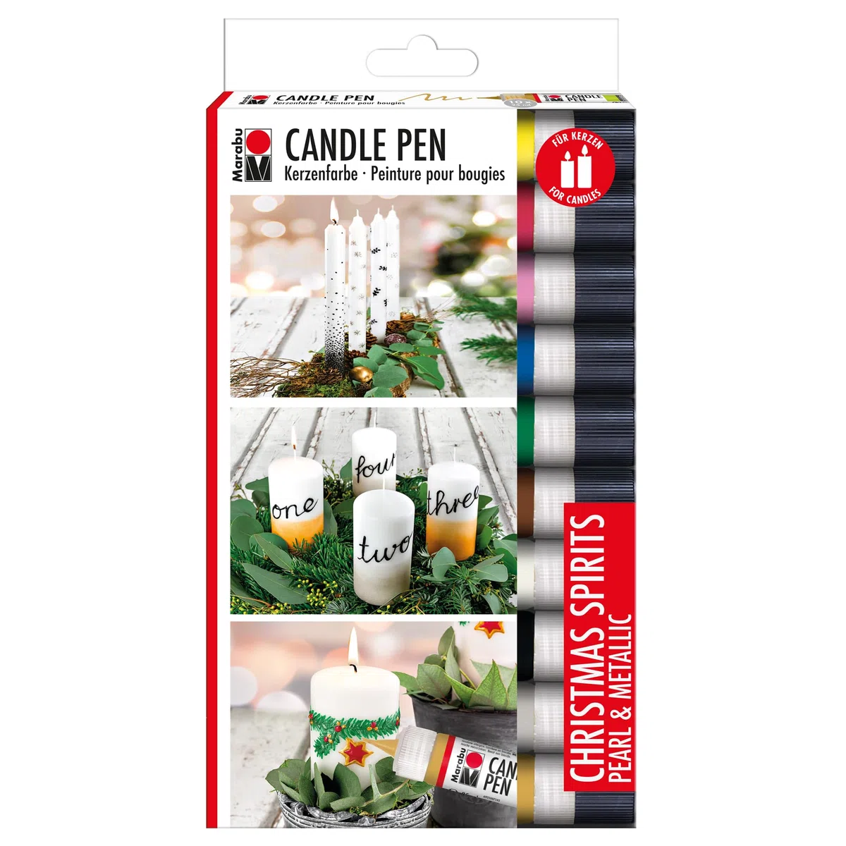 Marabu 1805000009881 - Set di 10 penne per candele da 25 ml, cremose, a base d'acqua, resistenti alla luce, inodori, resistenti alle intemperie, facili da decorare