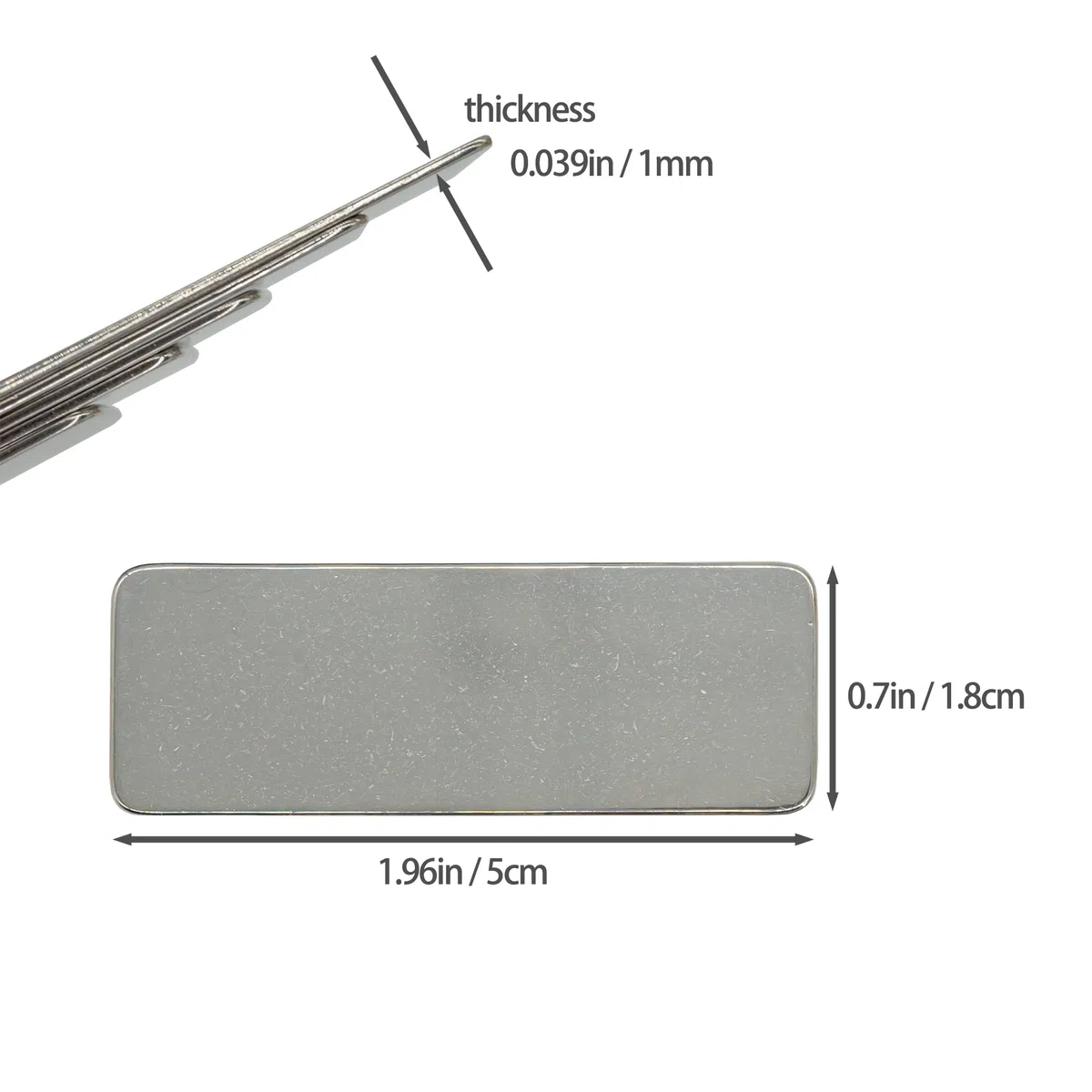 Targhette vuote in acciaio inox 304 per incisione, rettangolari, per incisione, confezione da 25, 5 x 1,8 cm