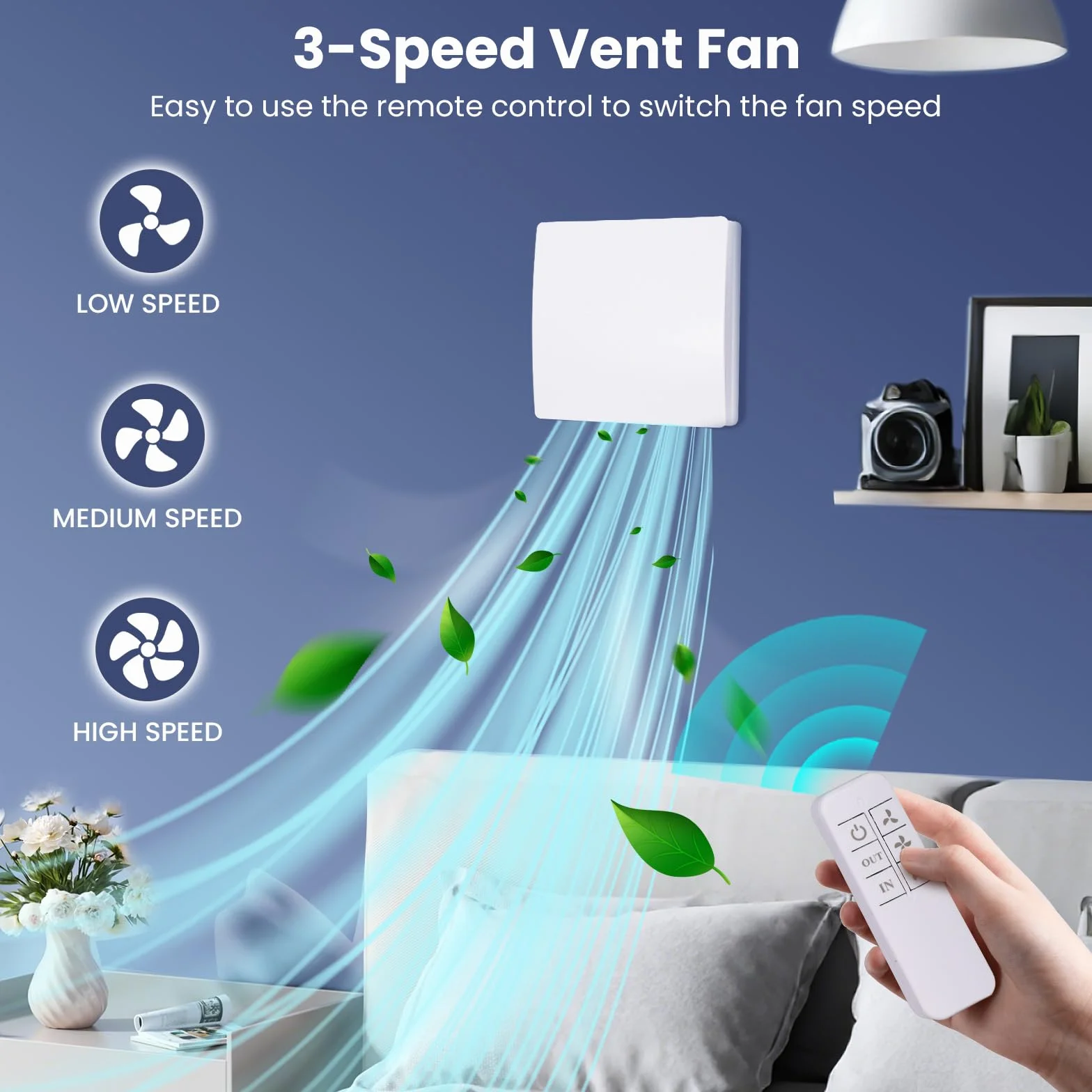 Ventilatore da bagno 100 mm con telecomando, bidirezionale, 3 velocità, funzionamento silenzioso a 30 dB, ventilatore da parete con cavo di alimentazione da 1,5 m, per cucina, bagno, serra, garage