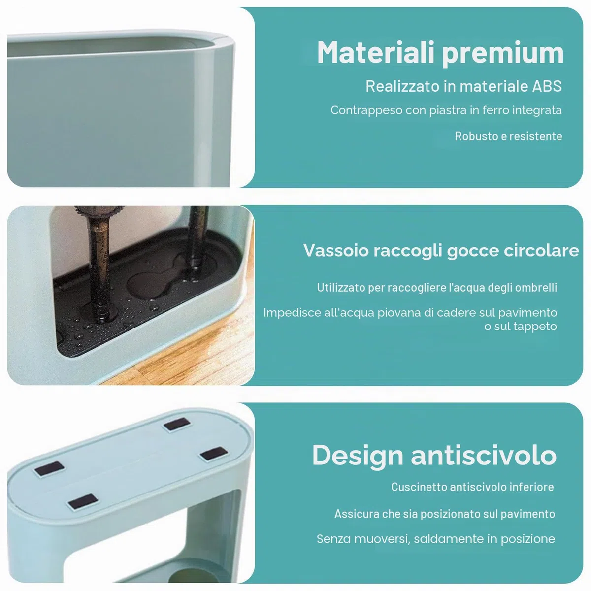 Portaombrelli in Plastica Blu con Vassoio Antigoccia Rimovibile - Design Minimalista, Capacità 4 Ombrelli (Piccoli/Grandi), Dimensioni 28x22x9 cm - Ideale per Casa/Ufficio.