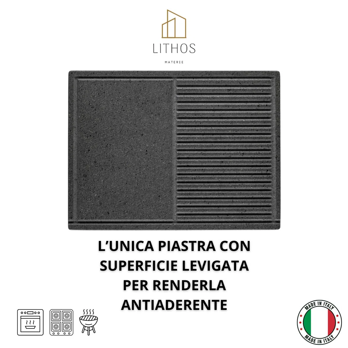 PIASTRA IN PIETRA LAVICA Ollare - Refrattaria dell’Etna per Forno Elettrico & Gas, Barbecue, Bistecchiera per Pizza e Carne – Misure a Scelta (50x40)