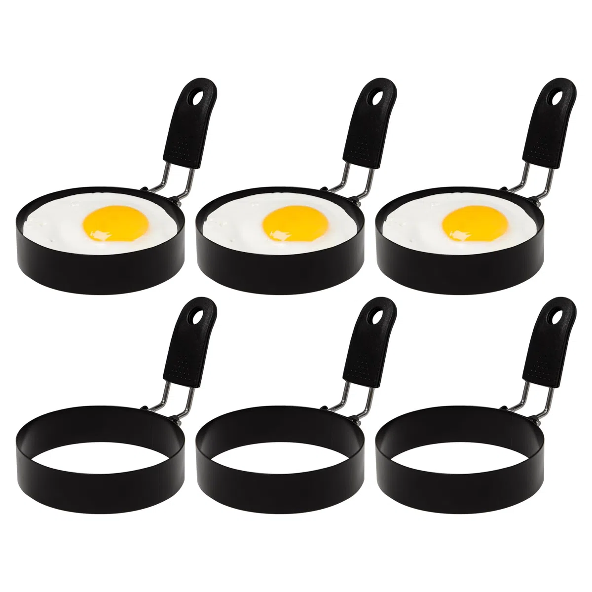6 pezzi 8 cm stampo per uova fritte con manici pieghevoli anelli d'uovo al piatto anelli d'uovo in acciaio inossidabile stampo frittata stampo uovo piatto per muffin, frittelle, panini, mini