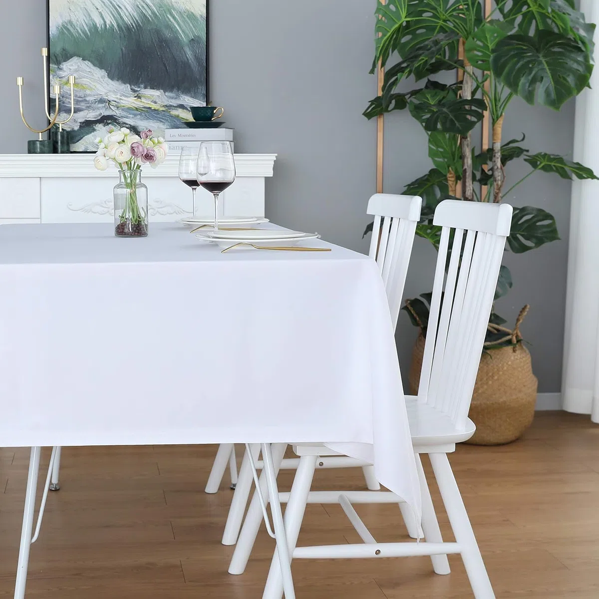 LivinEase Tovaglia Rettangolare 140 x 240 cm - Tovaglie Bianco in Misto Cotone da 250 g/m² Ideale per Tavoli da 6 a 10 Posti - Tovaglia in Lino Ideale per la Tavola di Natale