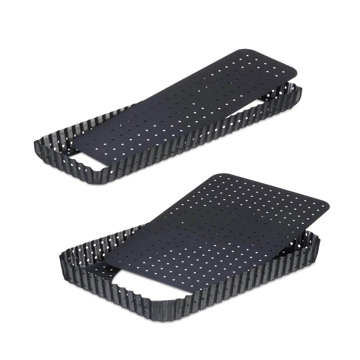 Relaxdays Teglia Microforata, Set da 2 Stampi di VarieMisure, Antiaderente con Fondo Rimovibile, Rettangolari, Antracite