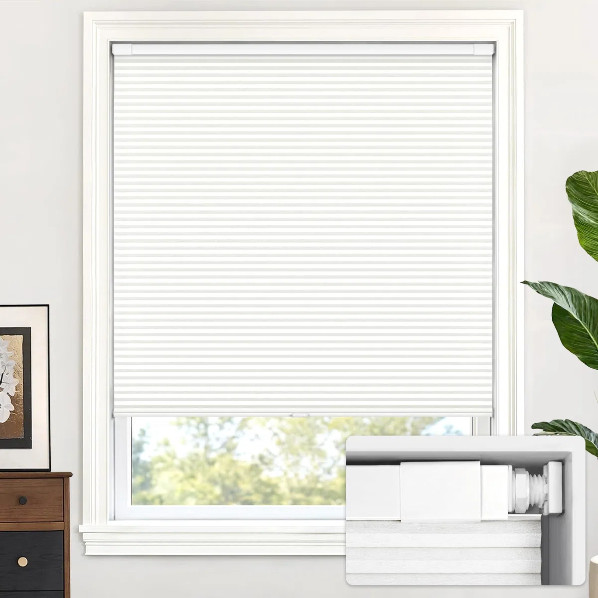 LazBlinds Tende cellulari senza fili, senza attrezzi, senza trapano, filtraggio della luce, per finestre di dimensioni 53,3 cm di larghezza x 164 cm di altezza, bianco