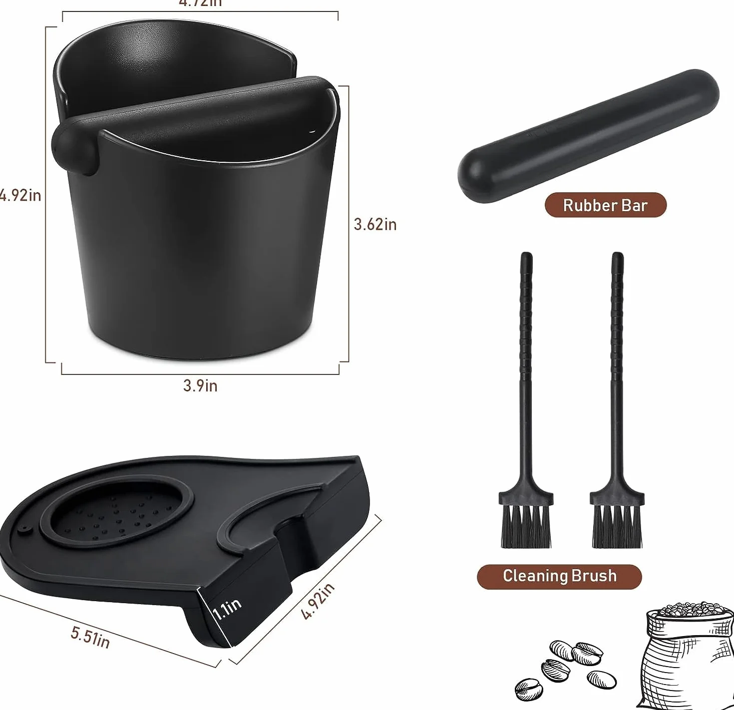 Contenitore per Fondi di Caffè, Scatola per Fondi di Caffè con Barra per i Colpi Rimovibile, Knock Box Coffee, Accessori per Macchina da Caffè per Raccoglie e Ricicla per i Fondi di Caffè