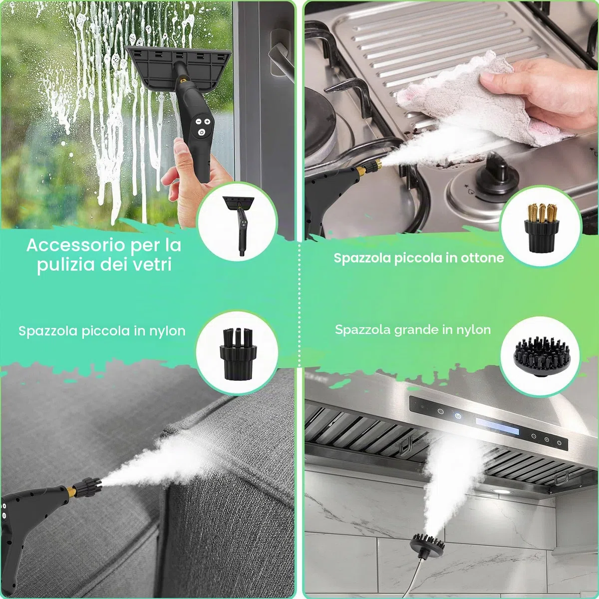 Pulitore a Vapore 2500W con Pulsante Touch Regolabile, Serbatoio Dell'acqua da 1200ml, 4 Accessori in 6 Velocità Regolabili, Pulitore a Vapore Portatile Riscaldamento Rapido da 15 Secondi per Cucina