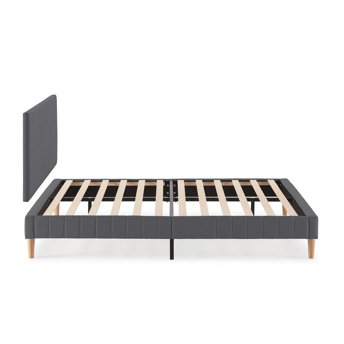 HOMN LIVING Base Imbottita + testiera Eris 160x200 cm Grigio Scuro, 30 cm Altezza