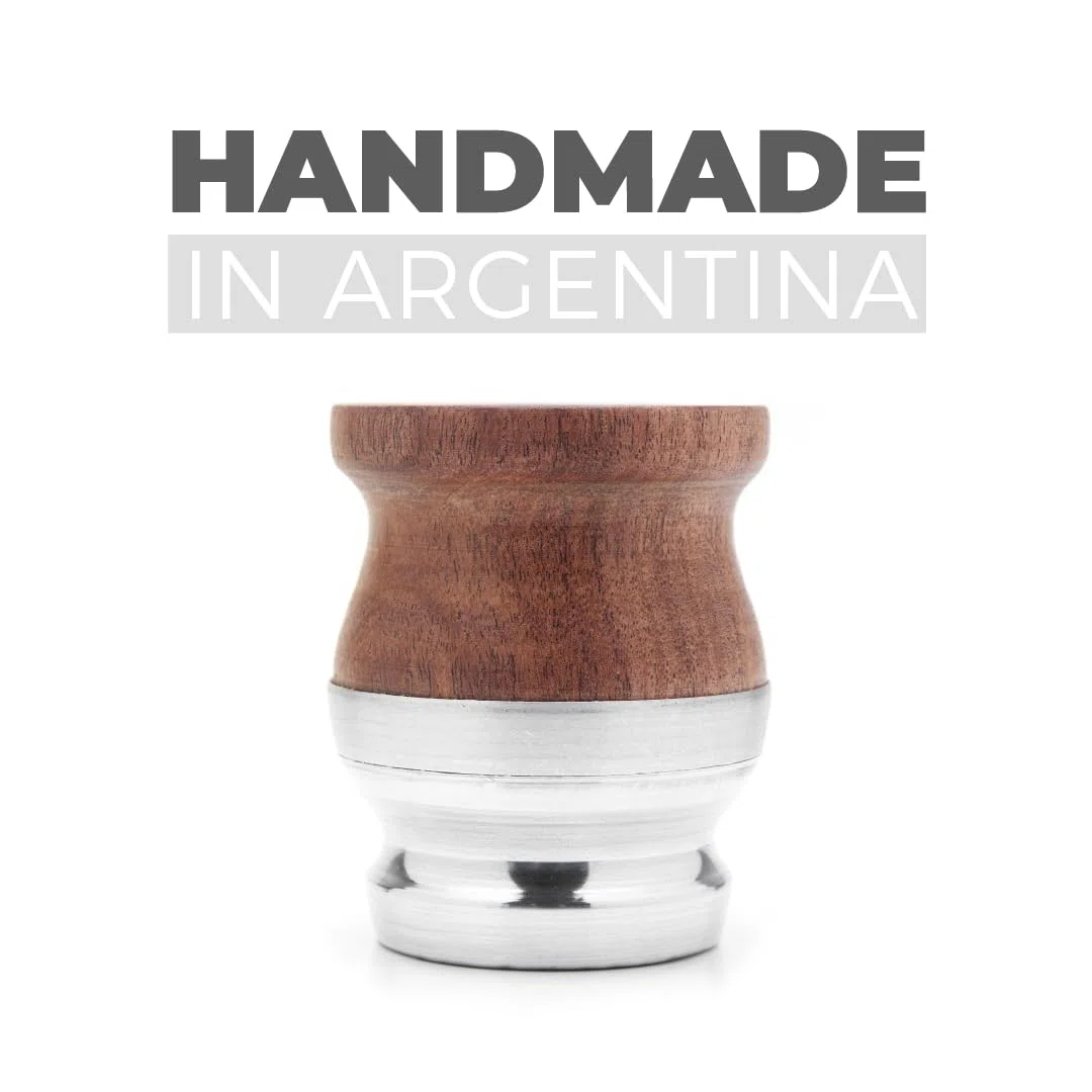 BALIBETOV Yerba Mate - Zucca di legno tradizionale carruba in legno con alluminio (tazza mate) – Set contiene Bombilla (sorbeto) per Mate (legno con base in alluminio)