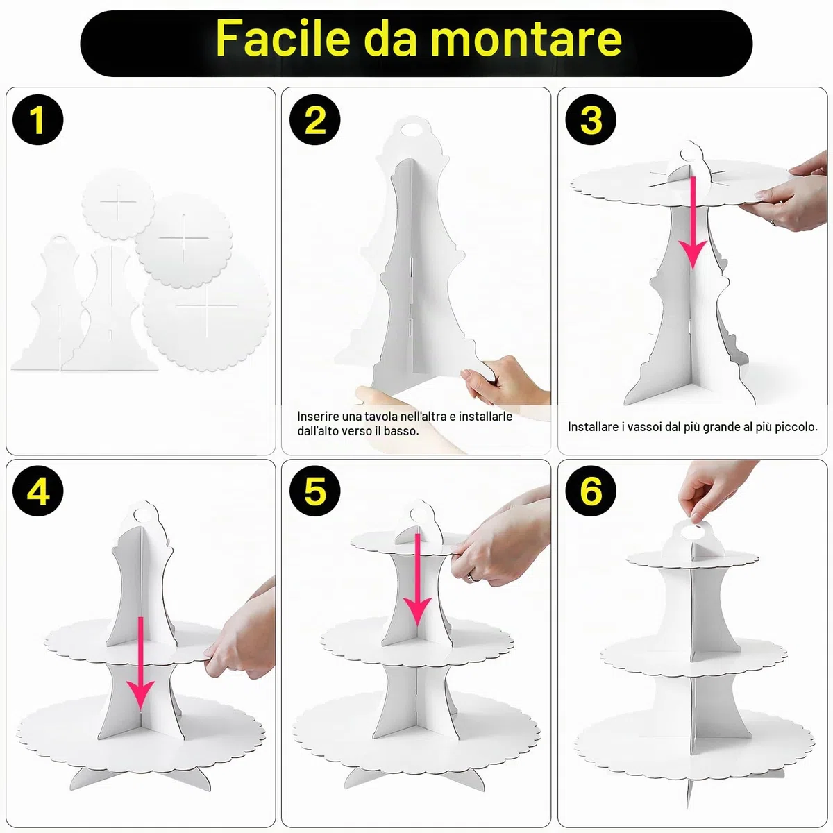 Soleebee Supporto per torta in cartone, supporto per cupcake a 3 livelli, supporto per torre da dessert, supporto per muffin, forniture per feste per compleanno, matrimonio, festa, torte, panini