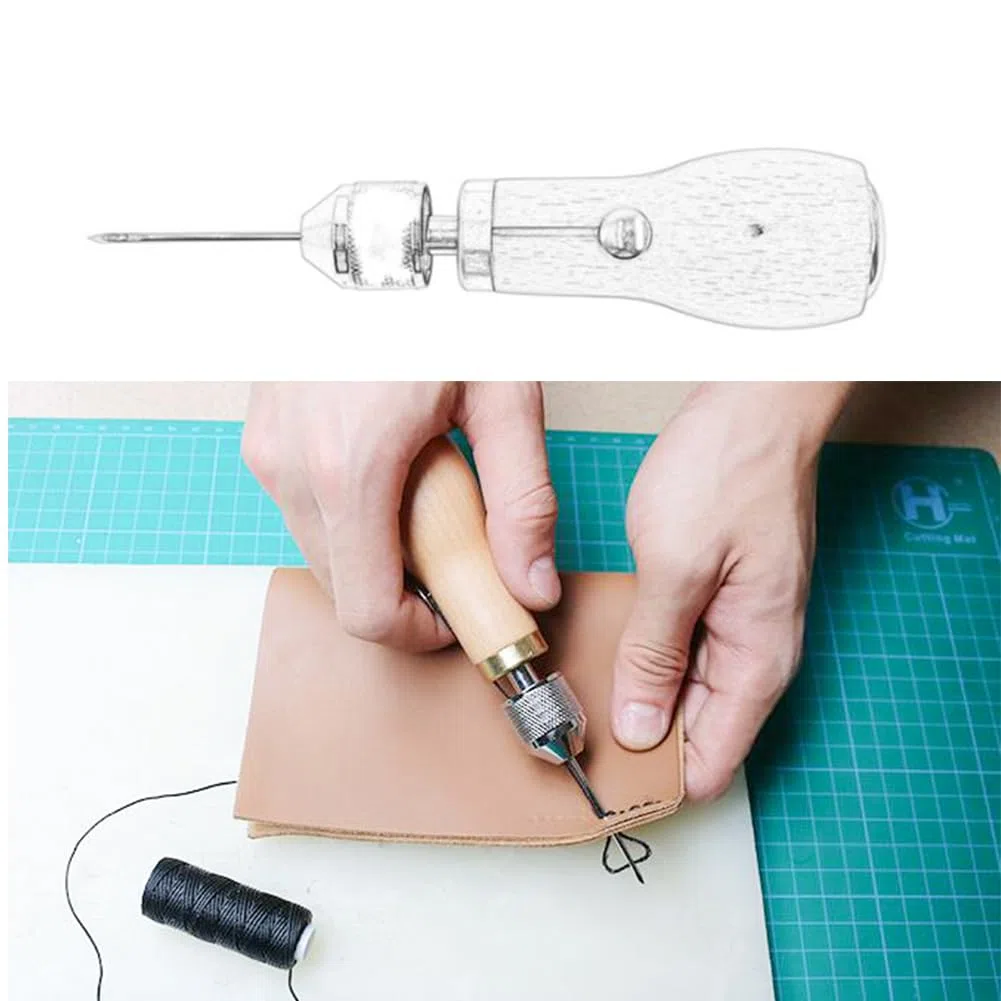 SONGER Professional Speedy Stitcher Sewing Awl Hand Stitcher Repair Tool Kit for Leather And Heavy Fabrics with 2Pcs Needles,1Pcs Coil And 260 Meter 150D 0.8MM Flat Sewing Waxed String(Beige)