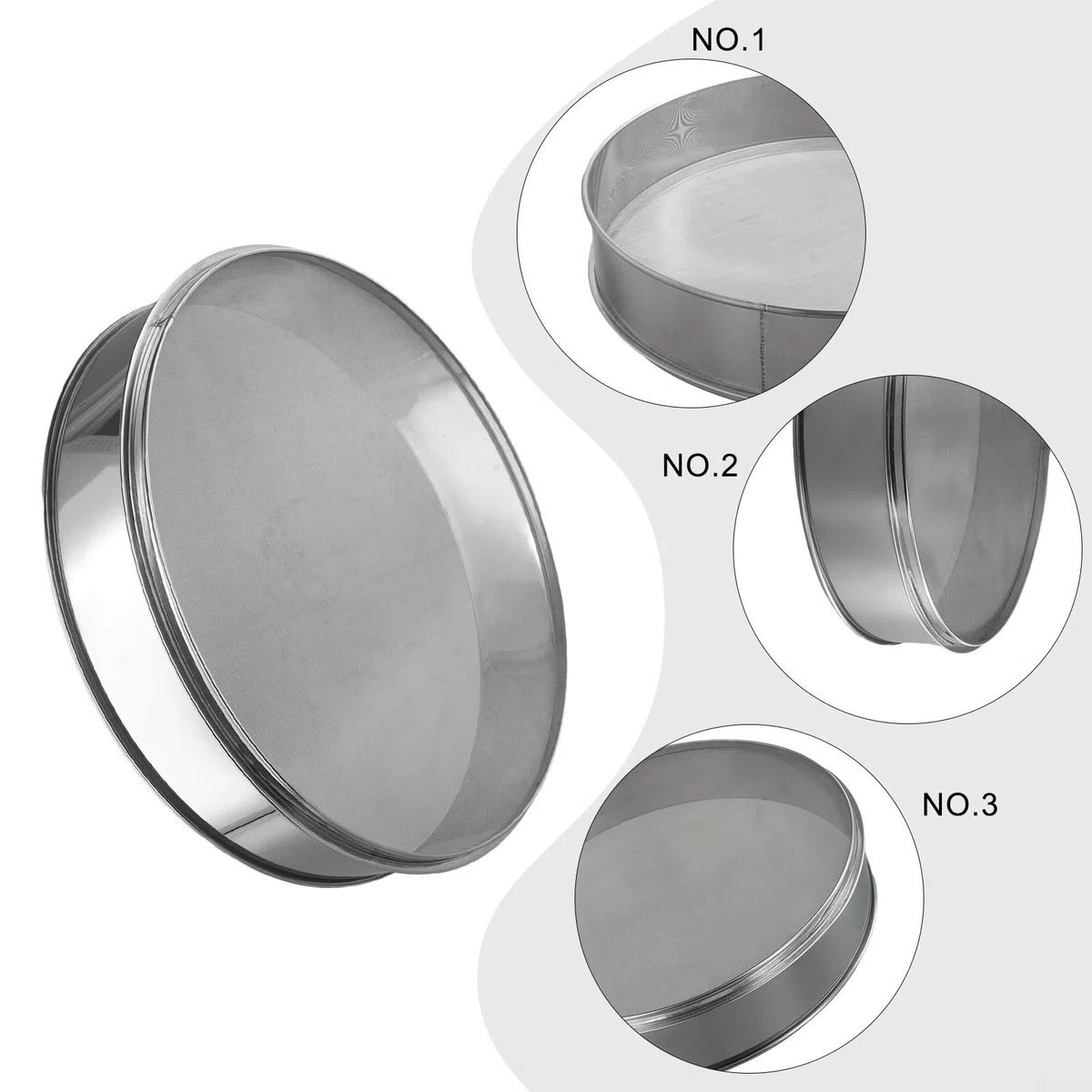 Setaccio per farina in acciaio inox, 40 cm, da cucina, a maglia fine, rotondo, grande capacità, facile da pulire, per cuocere torte, pasta e zucchero, filtraggio