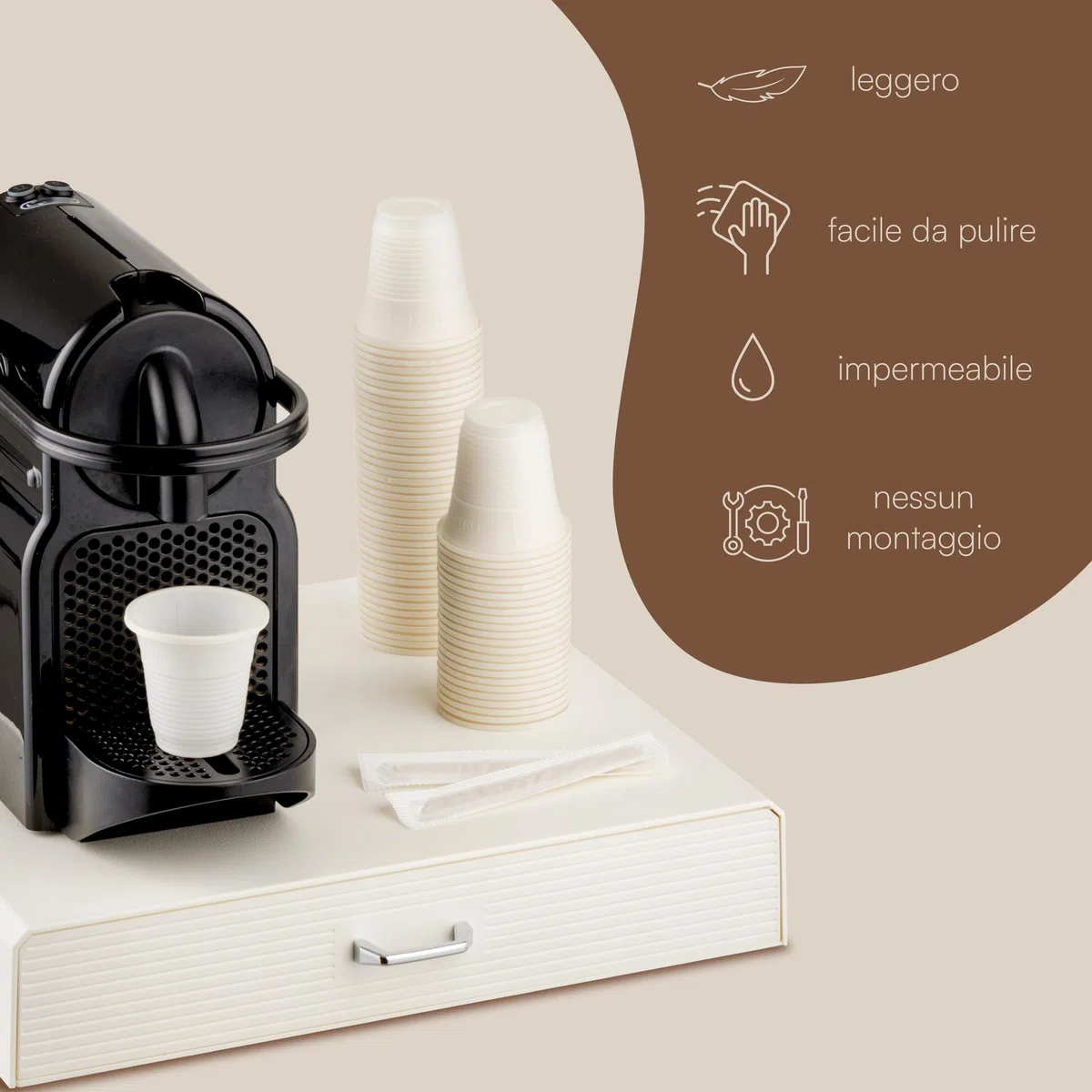 Baroni Home Cassetto porta cialde caffè, Organizer Porta Capsule Universale, capacità 30 capsule, Design Compatto in Plastica Resistente, 1 Cassetto, 34X6X34 cm, Bianco