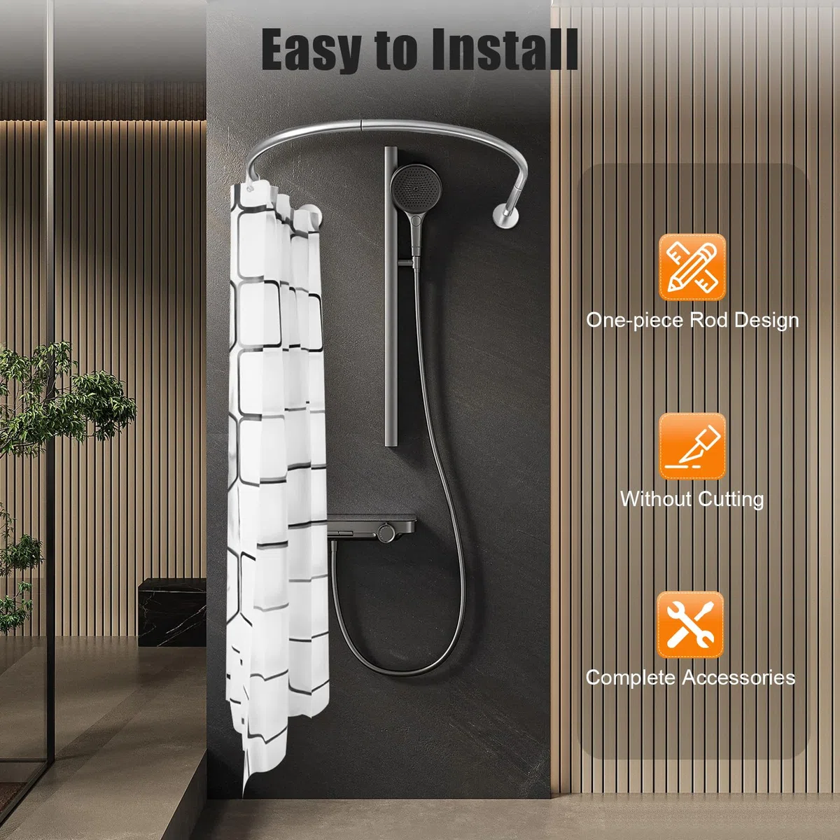 Asta per Tenda Doccia, Forma Rotonda a U, Barra per Tenda Doccia, Curva, Senza Foratura Regolabile in Acciaio Inox, Con Tende, Utilizzata in Bagni, Toilette, Spogliatoi, Finestre, Balconi, ecc