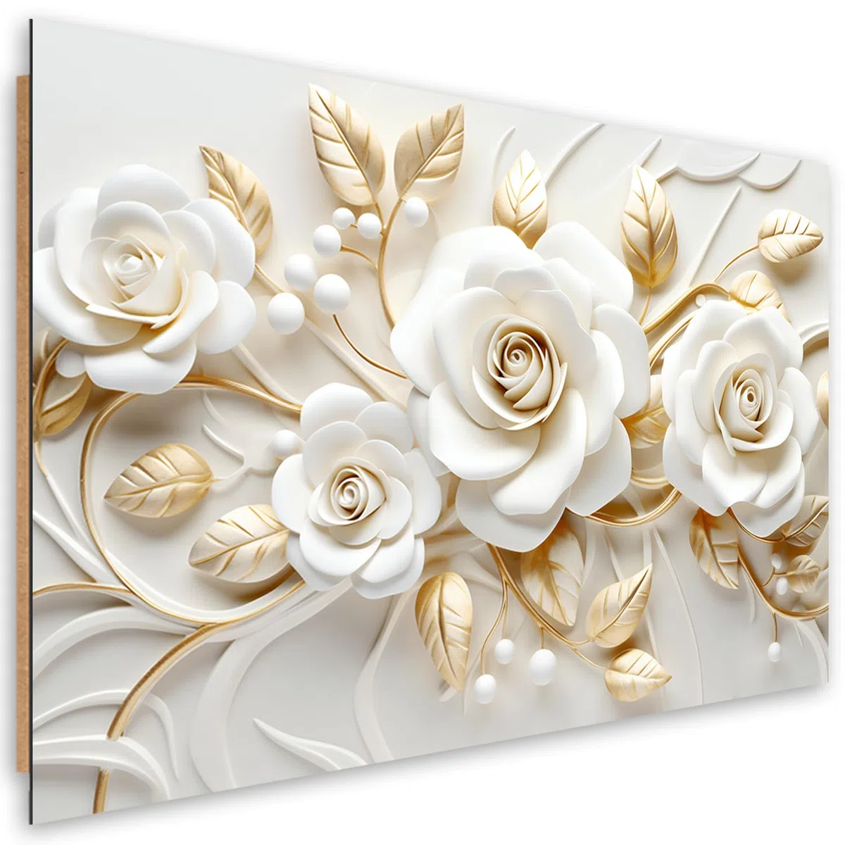 Feeby Quadro 3D Fiori Oro Natura 120x80 cm 1 parte Stampa Murale Decorazione da parete Immagini Moderni per Soggiorno Camera da Letto Ufficio Corridoio Hotel Spa Botanica Motivo floreale bianco