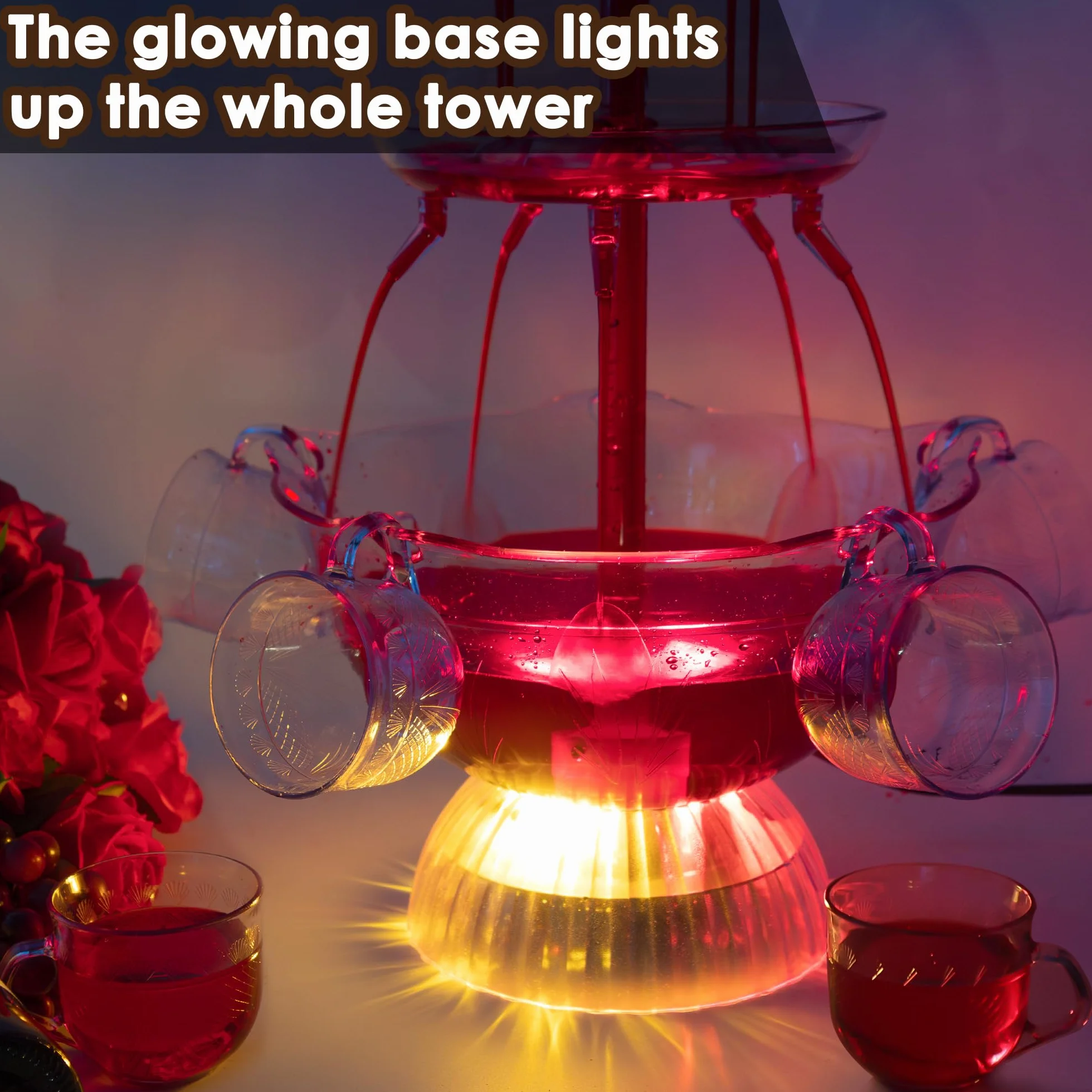 Fontana di Festa, 3 Livelli Illuminanti LED per Pub, Feste a Casa, Compleanni e Matrimoni, Fontana Elettrica con 5 Tazze Riutilizzabili e Vino Rosso