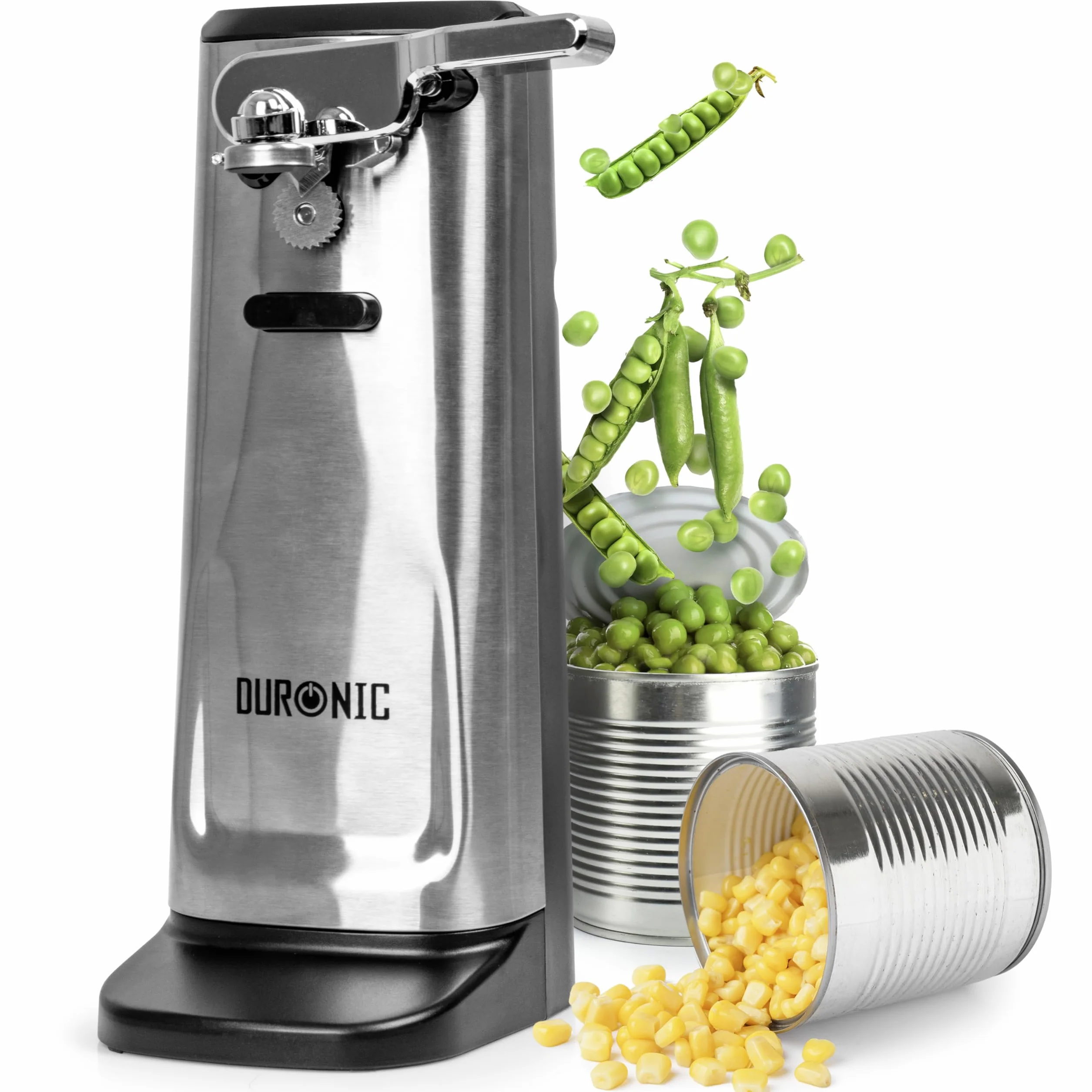 Duronic CO60 Apriscatole Elettrico 50W Automatico, Apri Lattine da Tavolo con Arresto Automatico, Affilacoltelli Integrato, Apribottiglie e Decapsulatore, Can Opener, Facile per Anziani
