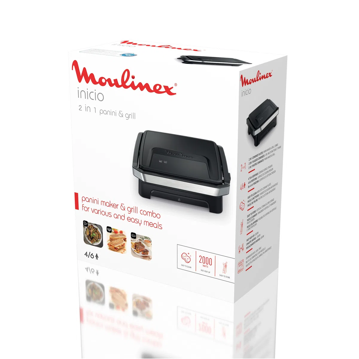 Moulinex Inicio, Piastra per Panini e Griglia, Riscaldamento Rapido: 2000 W, Piastre di Cottura Antiaderenti, Ampia Superficie di Cottura, Nero, GI271810