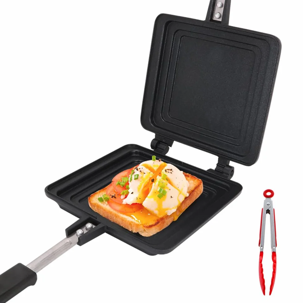 Padella a Doppia Faccia, Tostapane Rimovibile Antiaderente in Alluminio, Piastra Toast Induczion per Colazione Sandwich Panini