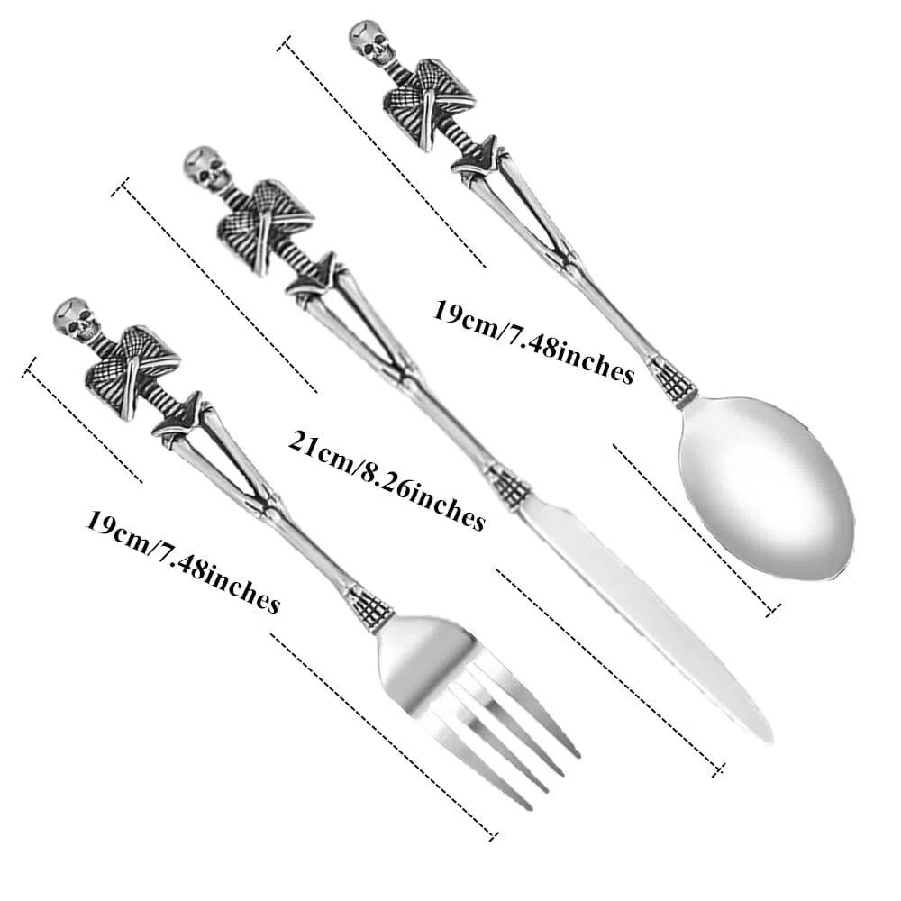 Set di posate scheletriche, cucchiaio forchetta design unico con teschio in acciaio inossidabile per Halloween Pasqua e Natale (scheletro con coltello)