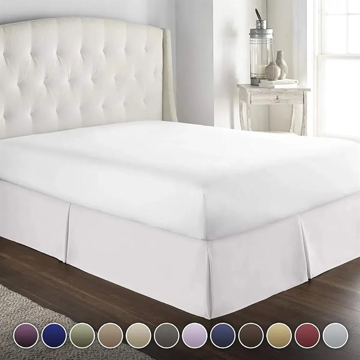 Gonna Letto Matrimoniale Gonna da Letto su Misura, Morbida e Confortevole, con Pieghe, in Tessuto Antipiega, Alta 15 Pollici(White,80x190x35 cm)