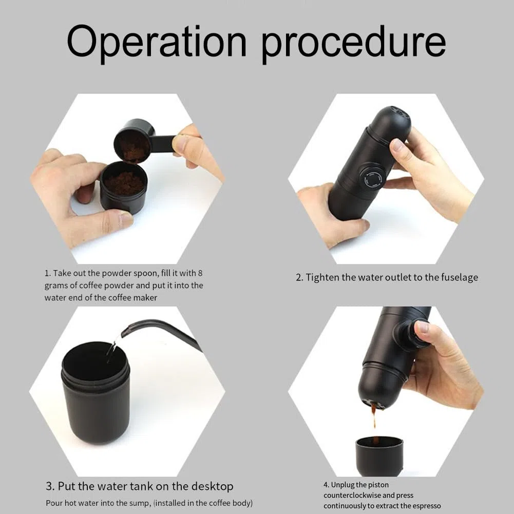 Macchina per caffè espresso manuale portatile con struttura in ABS, macchina da caffè da viaggio per la produzione di macinazione fresca, design compatto a mano per la cucina domestica