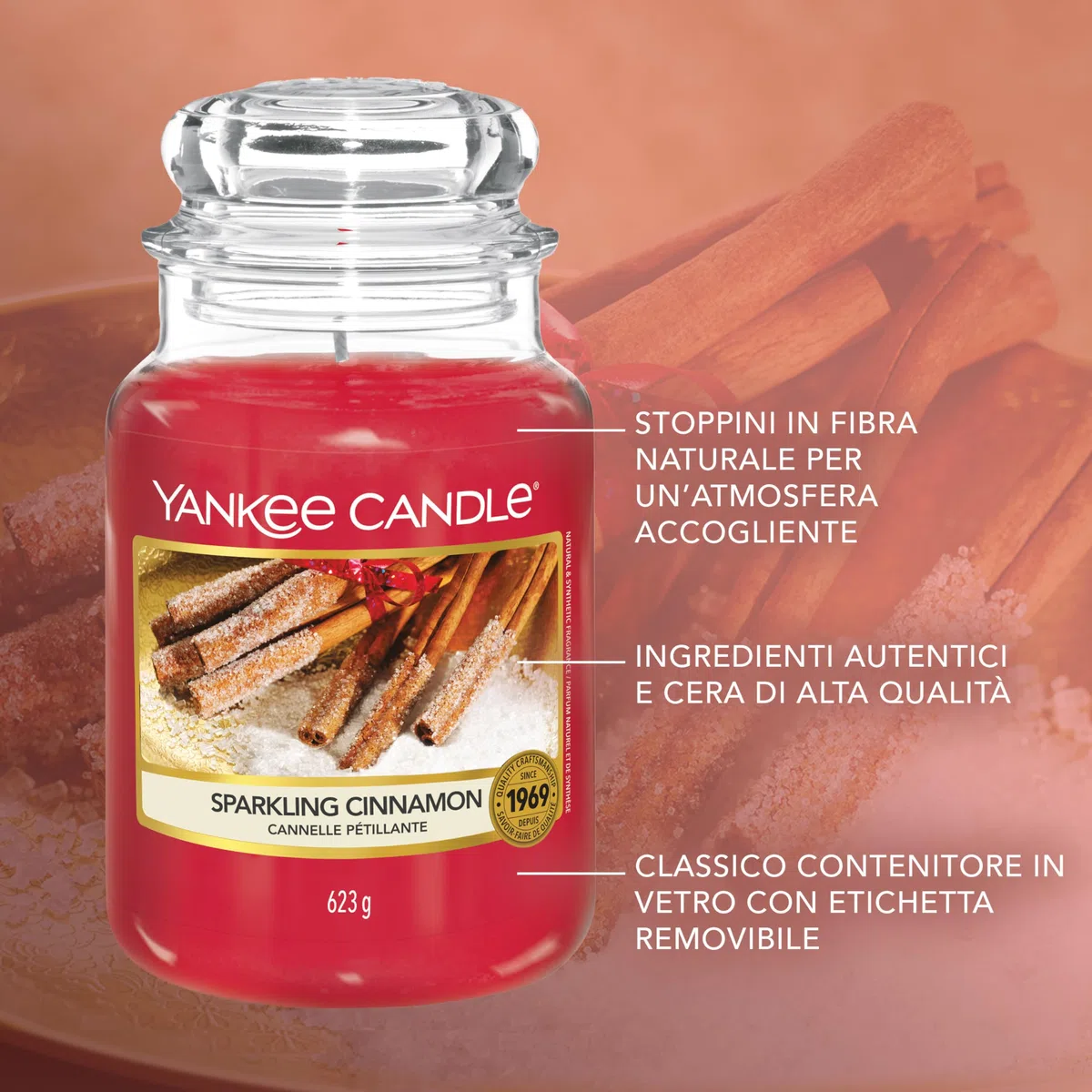 Yankee Candle Candela profumata in giara grande | Cannella Vivace | Durata Fino a 150 Ore