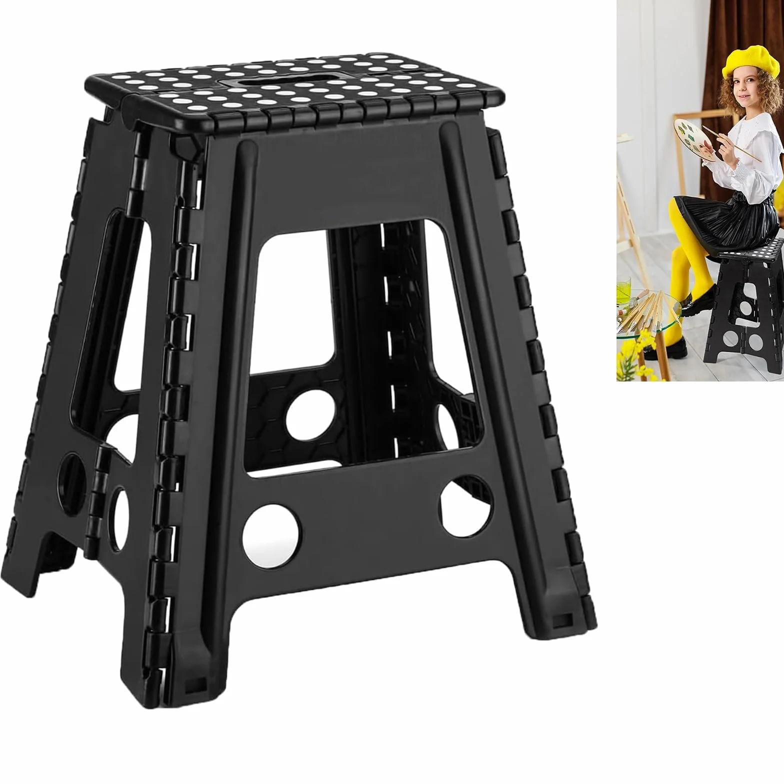 45cm Sgabello pieghevole, Gradino Pieghevole, Sgabellino Pieghevole Portatile,Scalino Poggiapiedi Antiscivolo per Bambini e Adulti Anziani, per Cucina, Bagno, Giardino, Casa