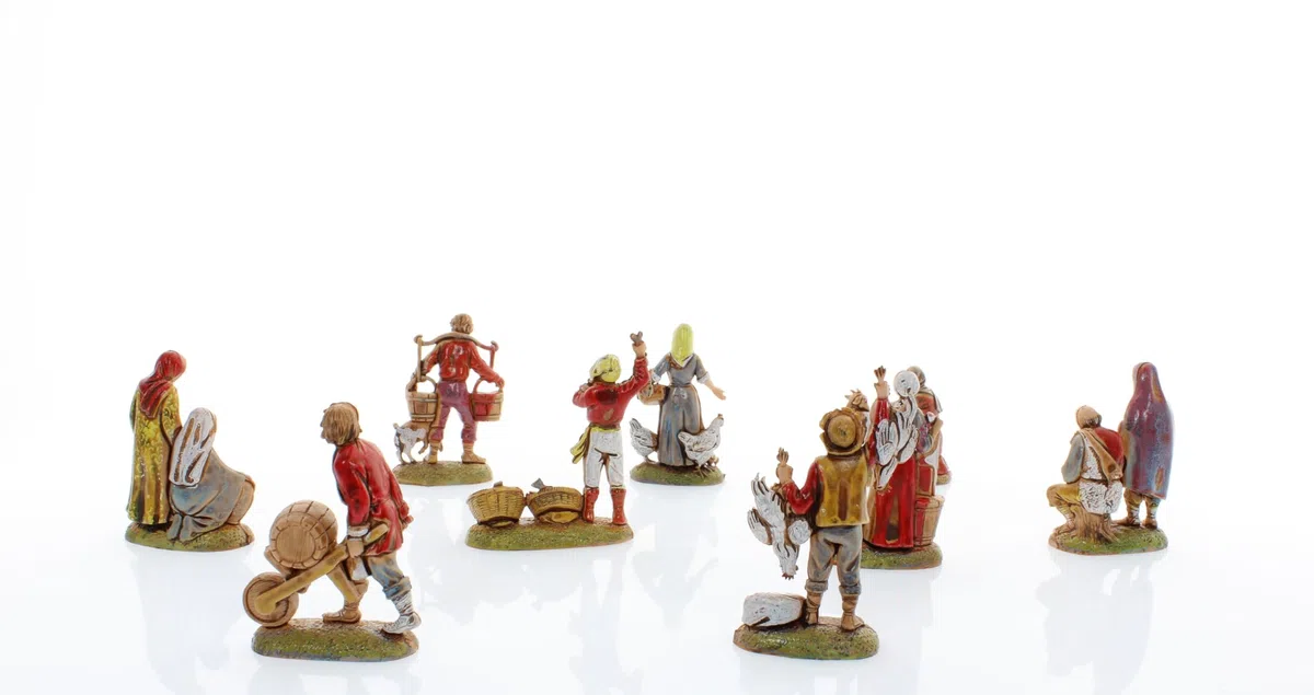 Moranduzzo Set 9 Pastori Napoletani Adatto a Presepe da 6 cm Scala 1:32 – MINI 6 – Statuina Indistruttibile, Stile '700, Rifinita a Mano, Scultore M. Landi, Made in Italy