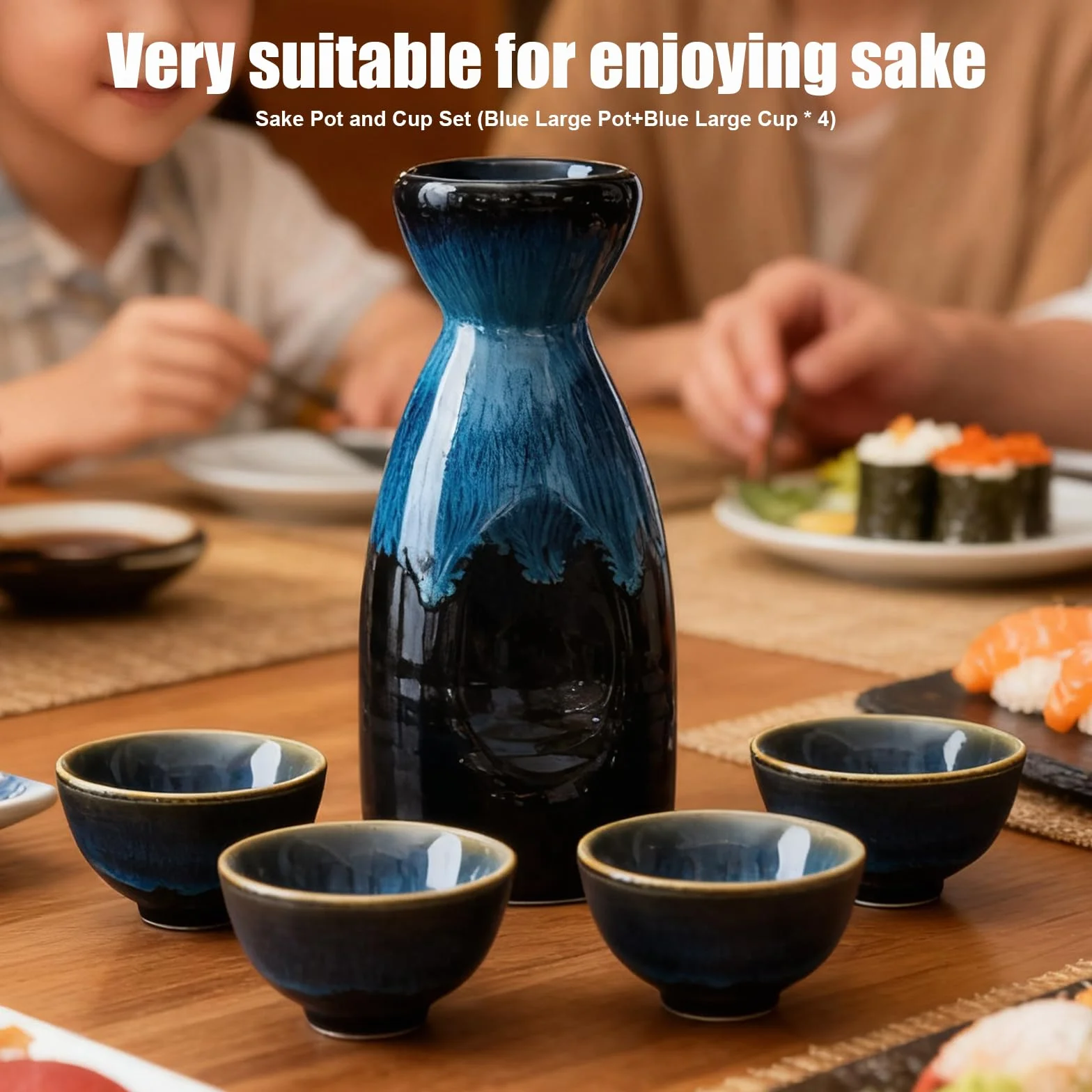 Set da sake giapponese in ceramica, 5 pezzi, set da sake giapponese con 4 bicchieri da sake, 1 brocca da sake, set di brocche da sake con bicchieri in ceramica, set per liquori in porcellana, set di