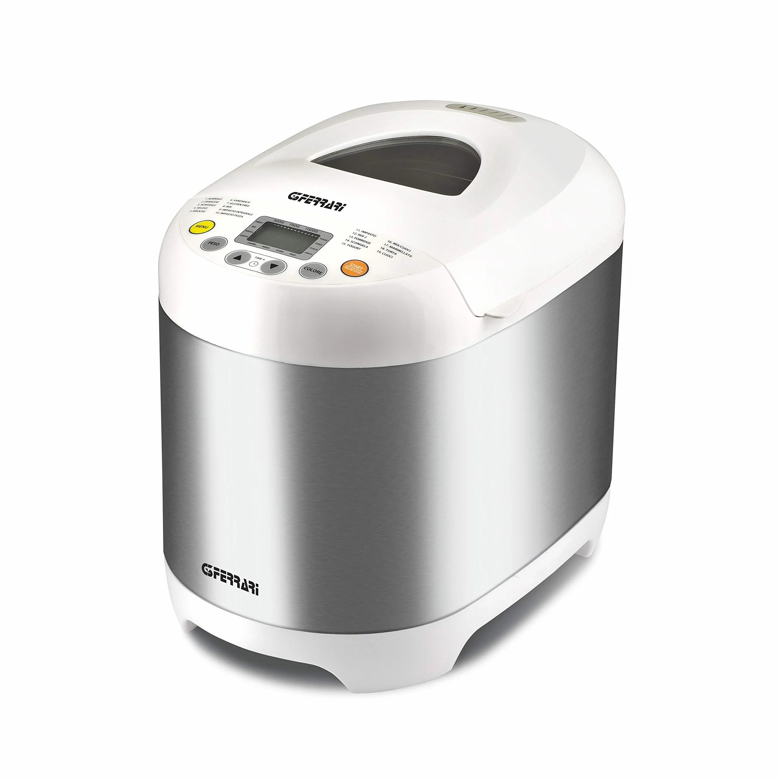 G3 Ferrari G10078 Macchina del pane, 550W, 3 Livelli di doratura, Corpo INOX, 19 Programmi, Gluten Free, Yogurt, Marmellata, Finestra di controllo, Ricettario incluso
