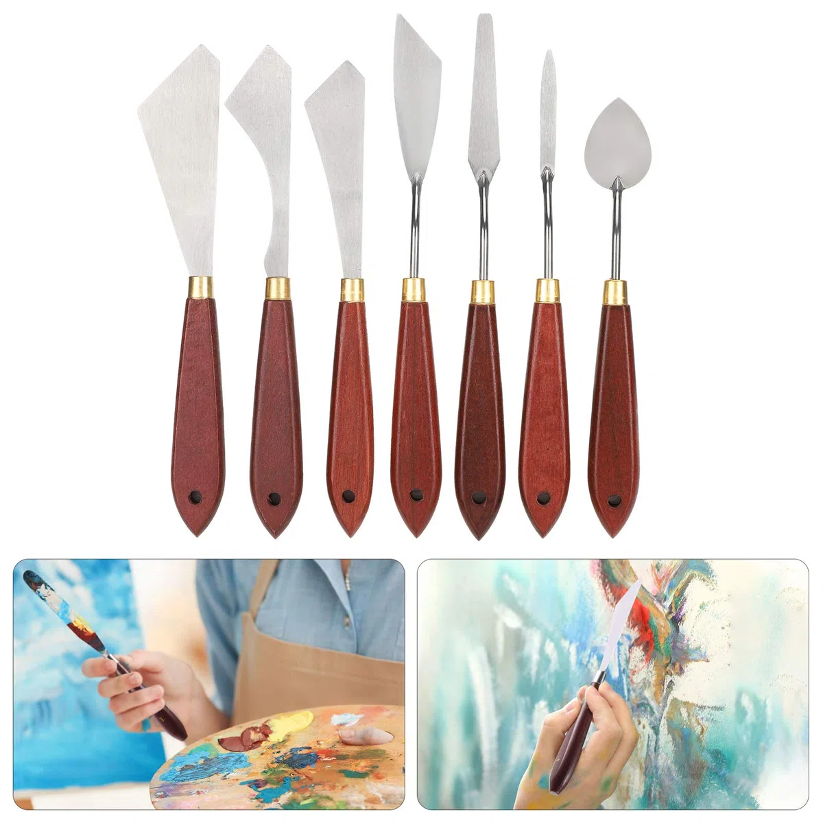 Fyearfly 7 Pezzi Acciaio Inox Spatole per Pittura, Coltelli Pittura, Spatole per Pittura ad Olio, Pittura Raschietto, Strumenti Miscelazione per Olio, Acrilico, Artisti