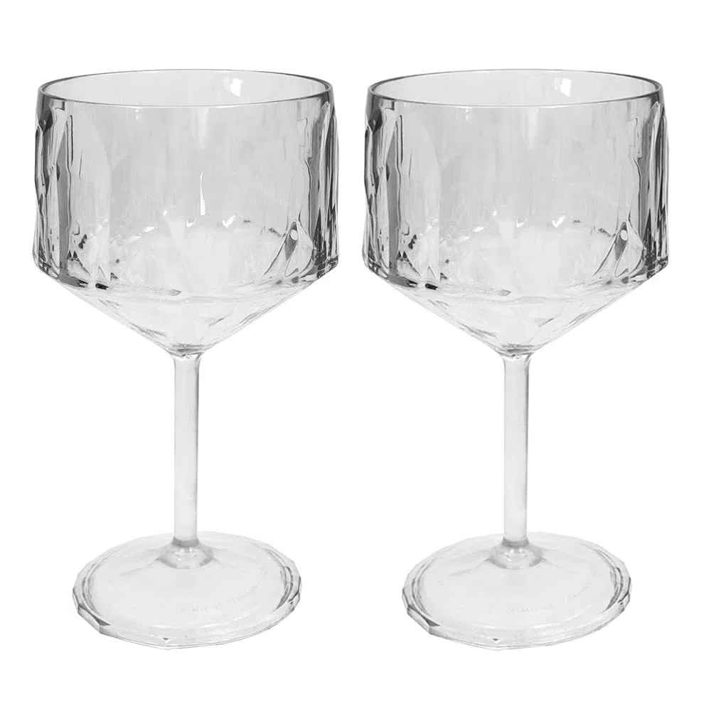 Koziol Superglas Club No. 15, set 2 bicchieri cocktail con stelo, 400 ml, plastica trasparente effetto diamante, elegante, infrangibile, riutilizzabile, feste, giardino, 2 pezzi