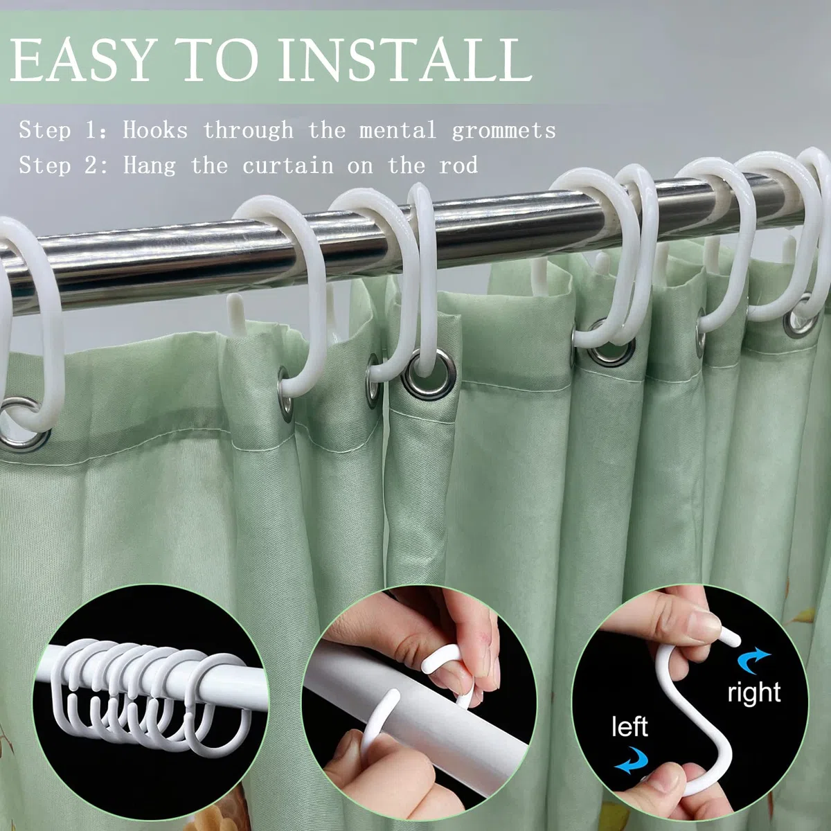 Tenda da doccia verde resistente alla muffa, impermeabile, con 12 ganci, ad asciugatura rapida, 180 x 180 cm, in poliestere, tende da doccia per bagno e vasca da bagno