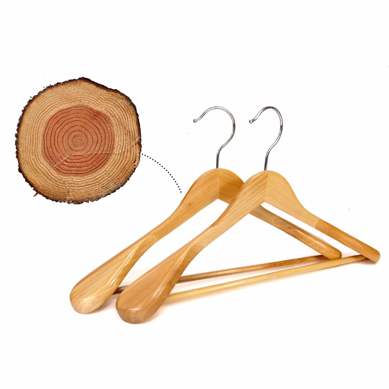 6 grucce appendiabiti in legno con barra antiscivolo per pantaloni di qualità naturale (6 grucce con bordi delle spalle larghi)
