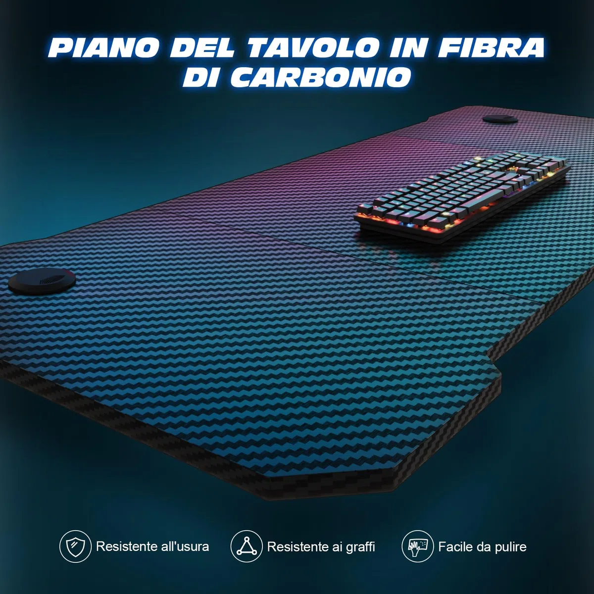 TRIUMPHKEY 120x60cm Scrivania Gaming/Tavolo Gaming - Piano in Carbonio Senza LED, Gambe a Z Ultra Resistente (100kg), con Gancio Cuffie, Design Moderno