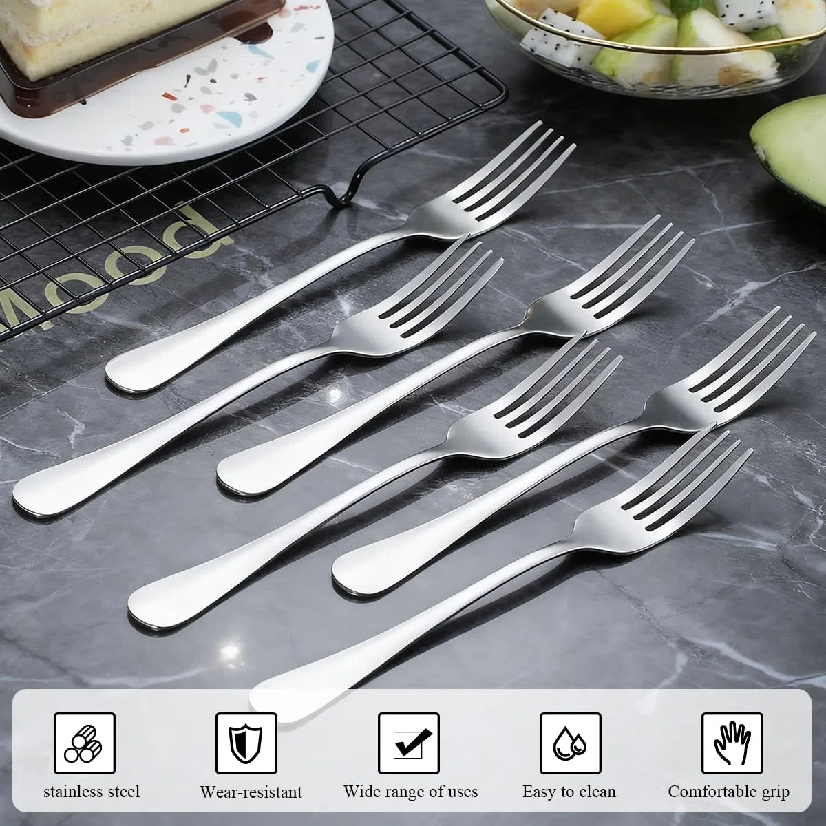 Berglander Set di 24 forchette da tavola in acciaio inox, 18,5 cm, per cucina, hotel, ristorante, lavabili in lavastoviglie