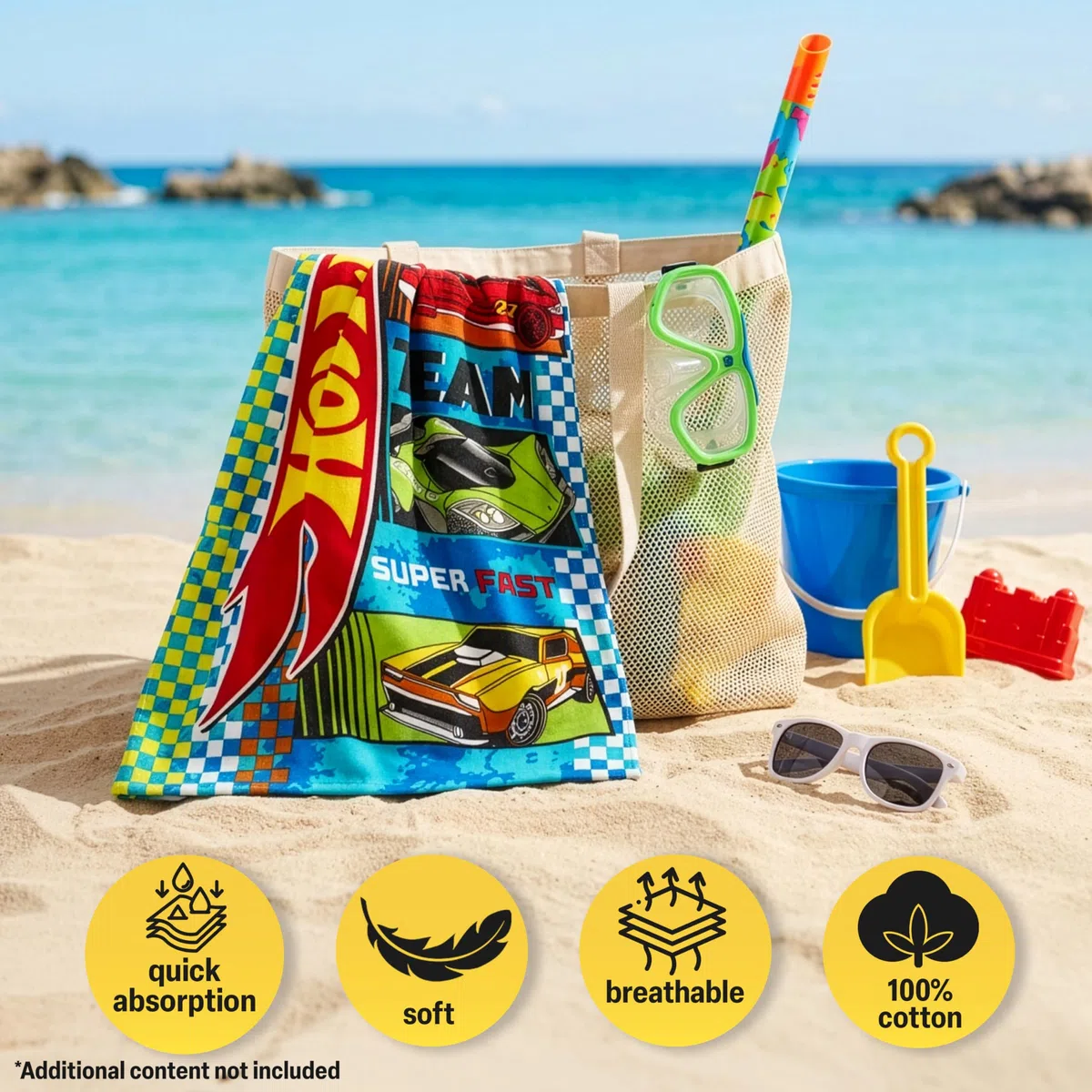 Hot Wheels Incappucciato Asciugamani Bambino, Cotone Bagno e Asciugamano Mare, Morbido e Assorbente Asciugamani Bambini con Cappuccio, Accessori da Viaggio, Regalo Bambino (Multi Hot Wheels)