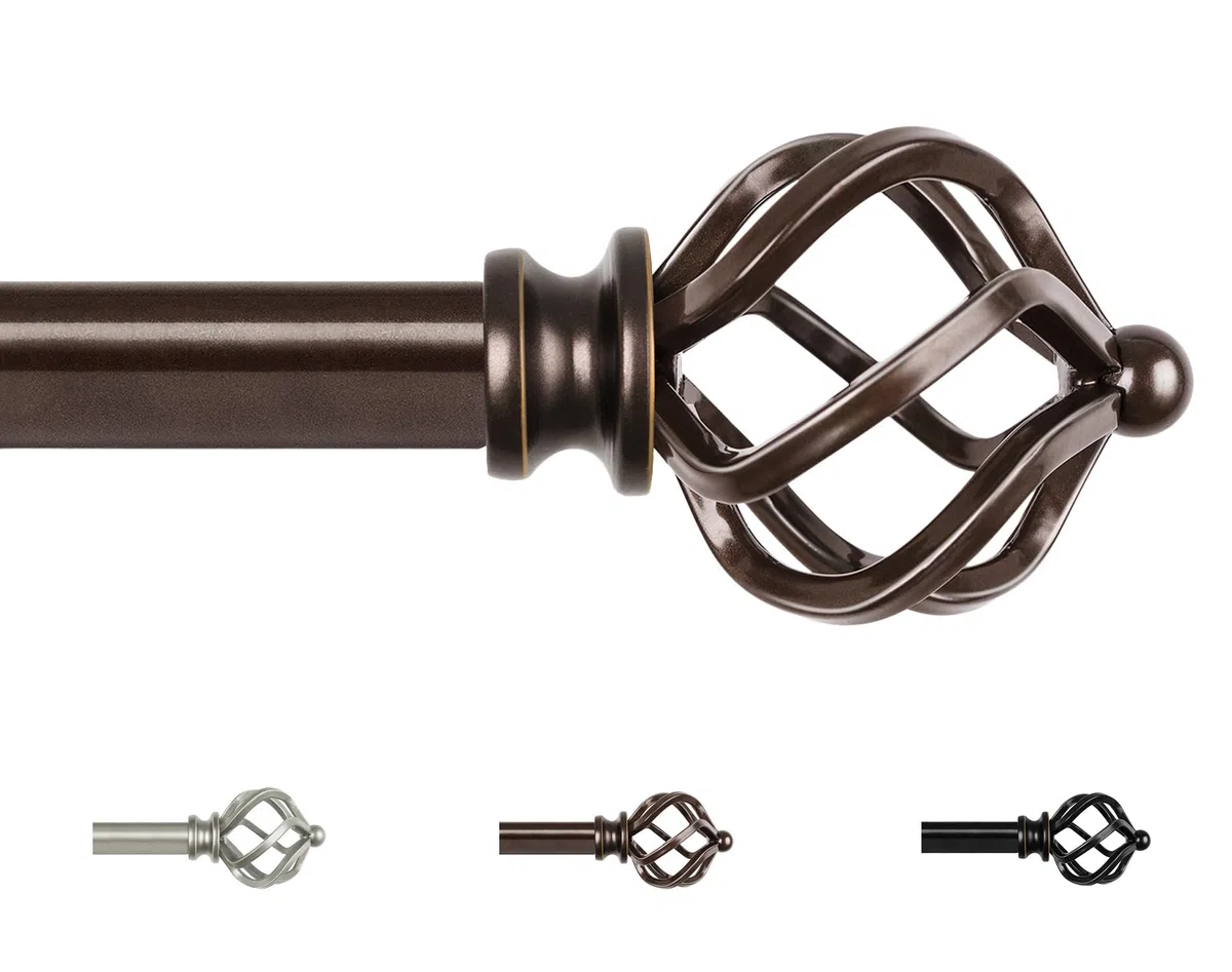 KAMANINA Bastone per tende da 80 a 218 cm, in bronzo, per tende con occhielli, diametro 19 mm, asta telescopica con terminali a gabbia attorcigliata