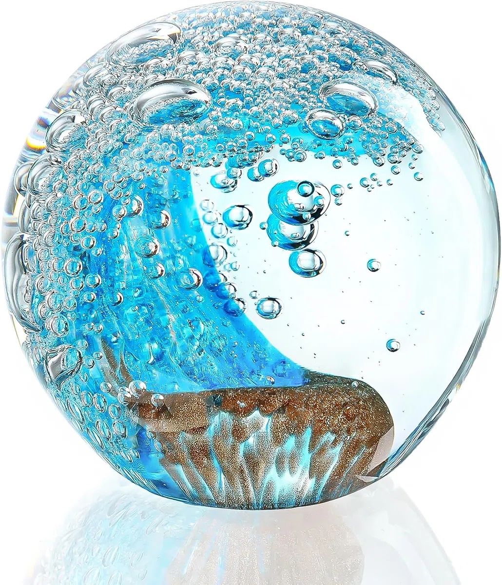 kanpura Sfera in vetro soffiato a mano dell'oceano, peso di carta, decorazione decorativa per casa e ufficio, oggetti da collezione in vetro, ideale per gli amanti dell'oceano (2,3 pollici)