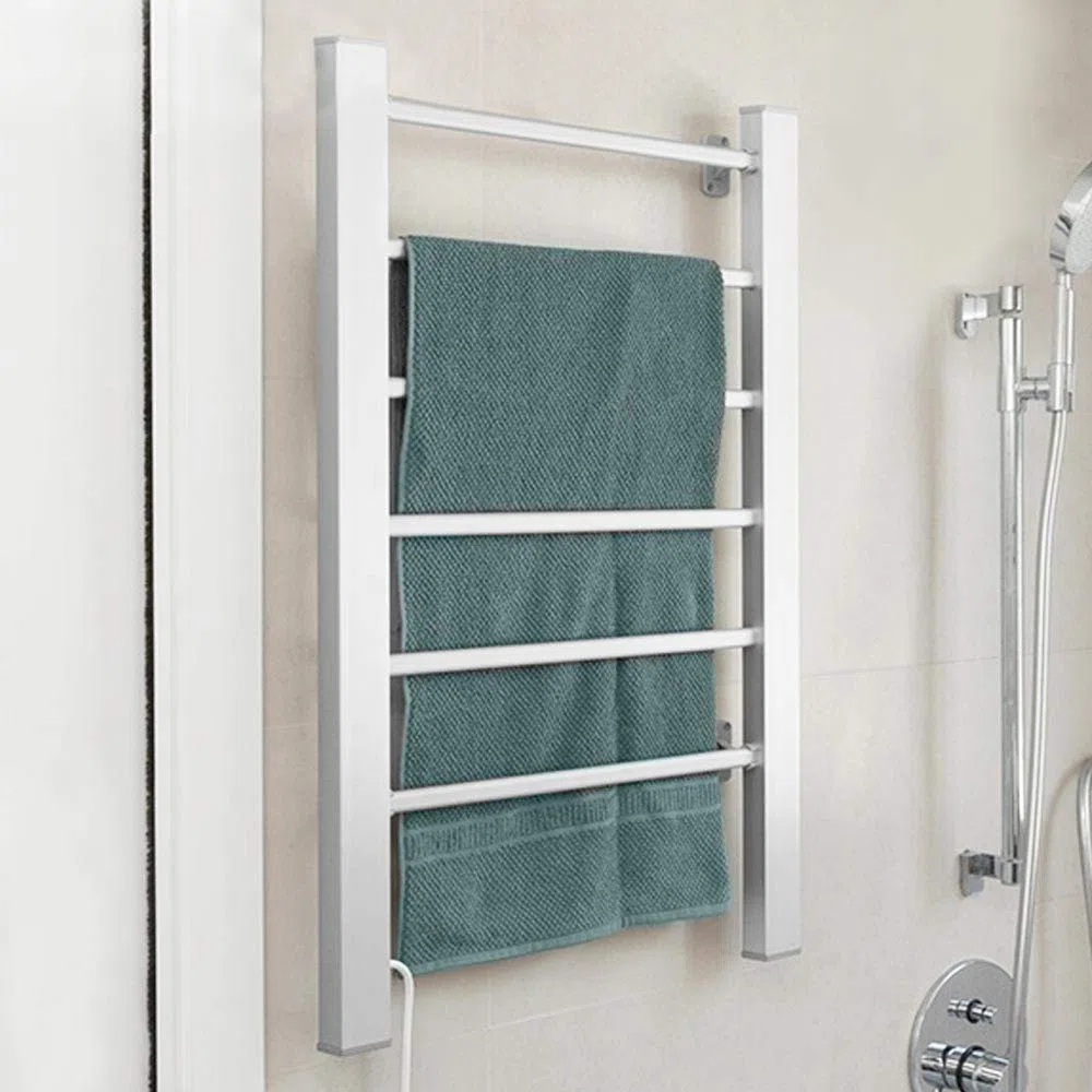 Bakaji Scaldasalviette Termoarredo Elettrico da Bagno 2in1 da Terra e Parete Asciugabiancheria Portasciugamani con Elementi in Alluminio Riscaldanti (6 elementi)