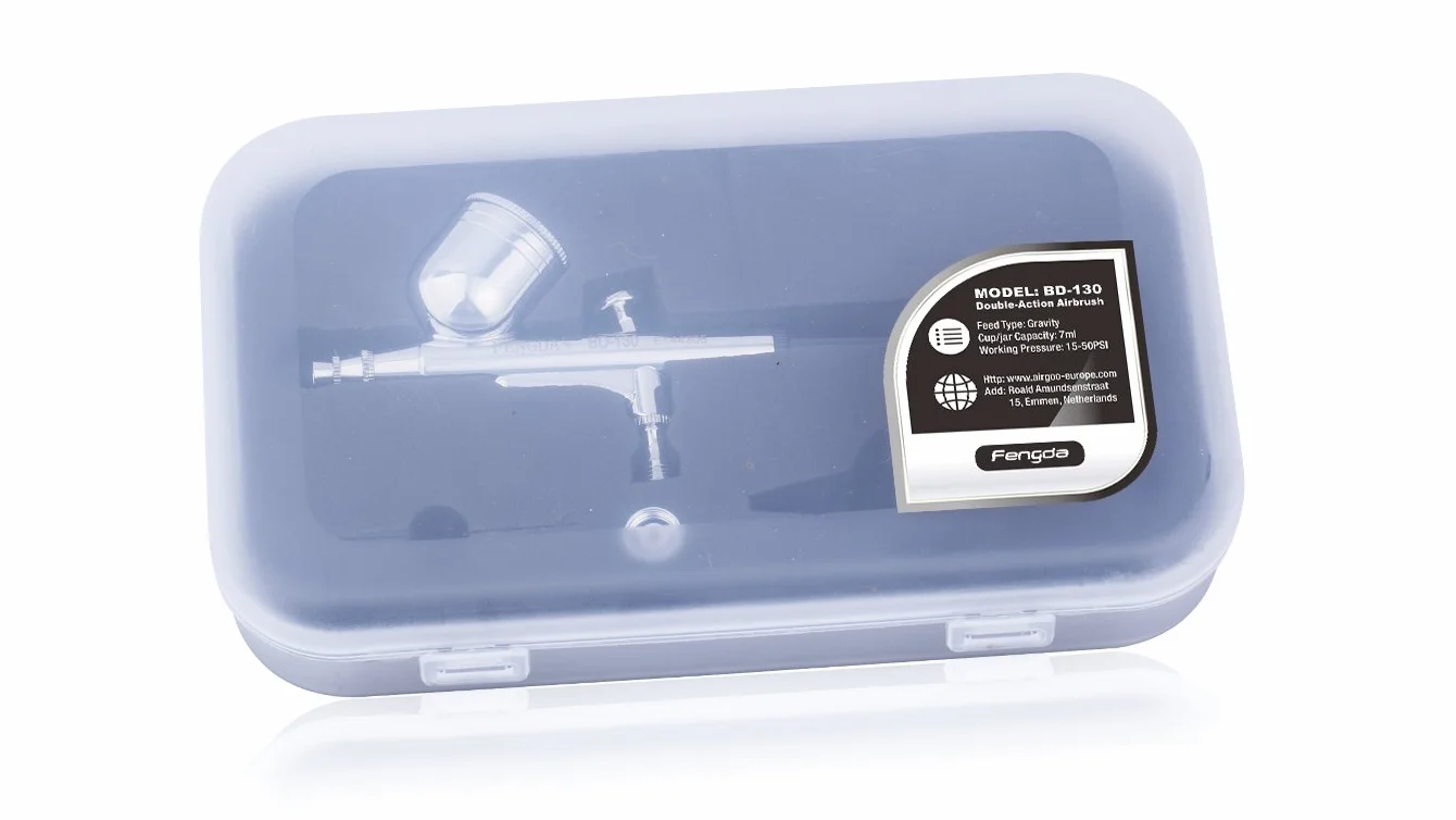 Fengda Kit aerografo di base con compressore FD-18-2 con potente pressione di esercizio e forte flusso d'aria, aerografo FE-130, manuale e accessori, Grigio