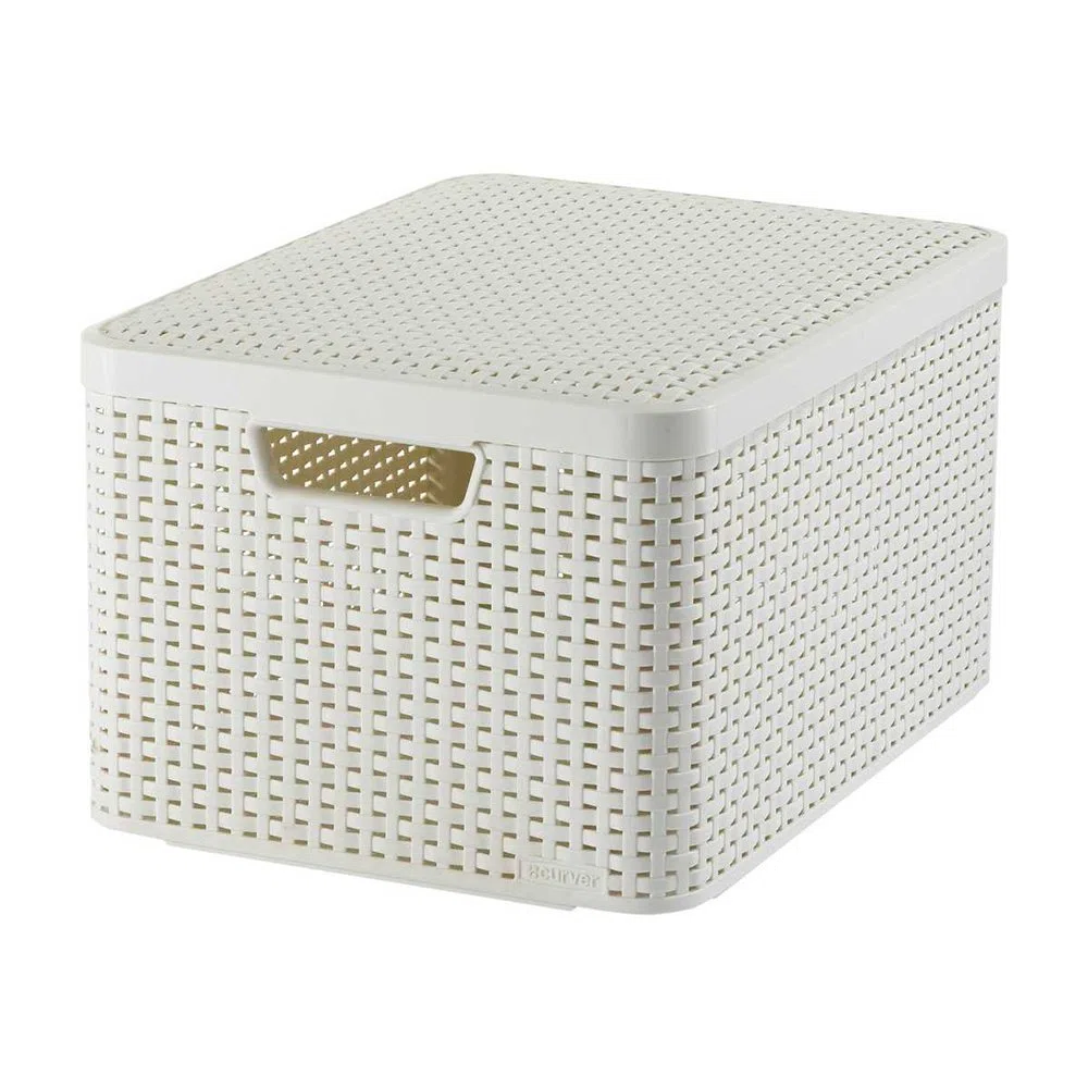 Curver 205862 - Scatola con coperchio finto vimini in polipropilene, misura grande